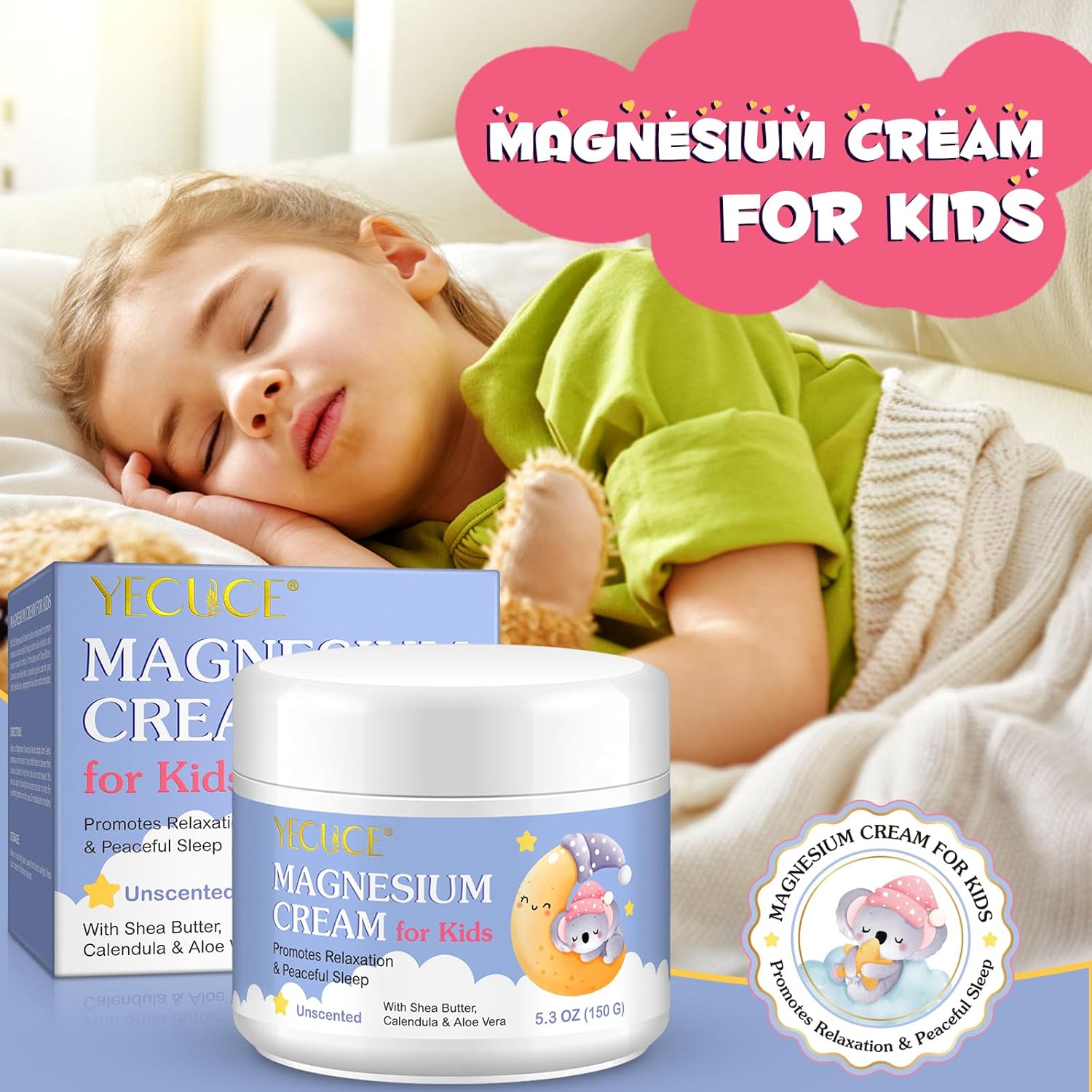 Magnesium Cream for Kids,Magnesium Lotion for Sleep,Natural Bedtime Lotion Relaxation & Relieves Stress, Natural Body Butter for Deep Hydration - Safe for Kids Halalzen