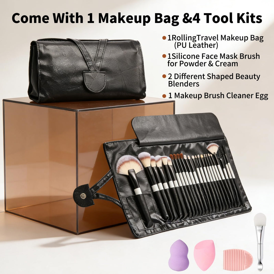 Makeup Brushes, Quality Make Up Brushes 28Pcs Makeup Brushes Set Professional & Beginner Make-up Sets & Case, Brushes & Sponges,Travel-Friendly Roll-up Beauty Gift Sets for Women, GREEN Halalzen