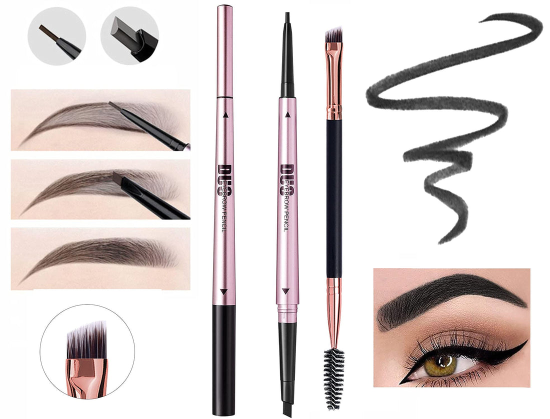 Mihqy 2 PCS Eyebrow Pencil Waterproof with Brow Brush, Dual Ended Eyebrow Pen, Automatic Makeup Cosmetic Tool(Dark Brown)