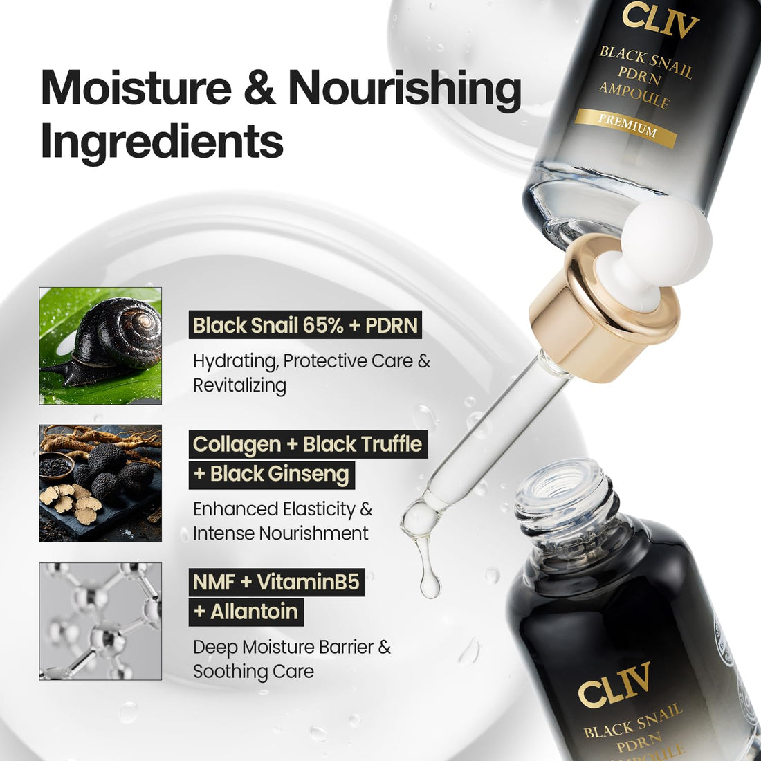 CLIV Multi Hyaluronic Hydrating Ampoule | 85% Hyaluronic Acid, 8-Layer Hydration, Ceramides & Panthenol for Deep Moisture Care | Korean Skincare Nourishing Serum | 1.01 Fl Oz (Pack of 1) Halalzen