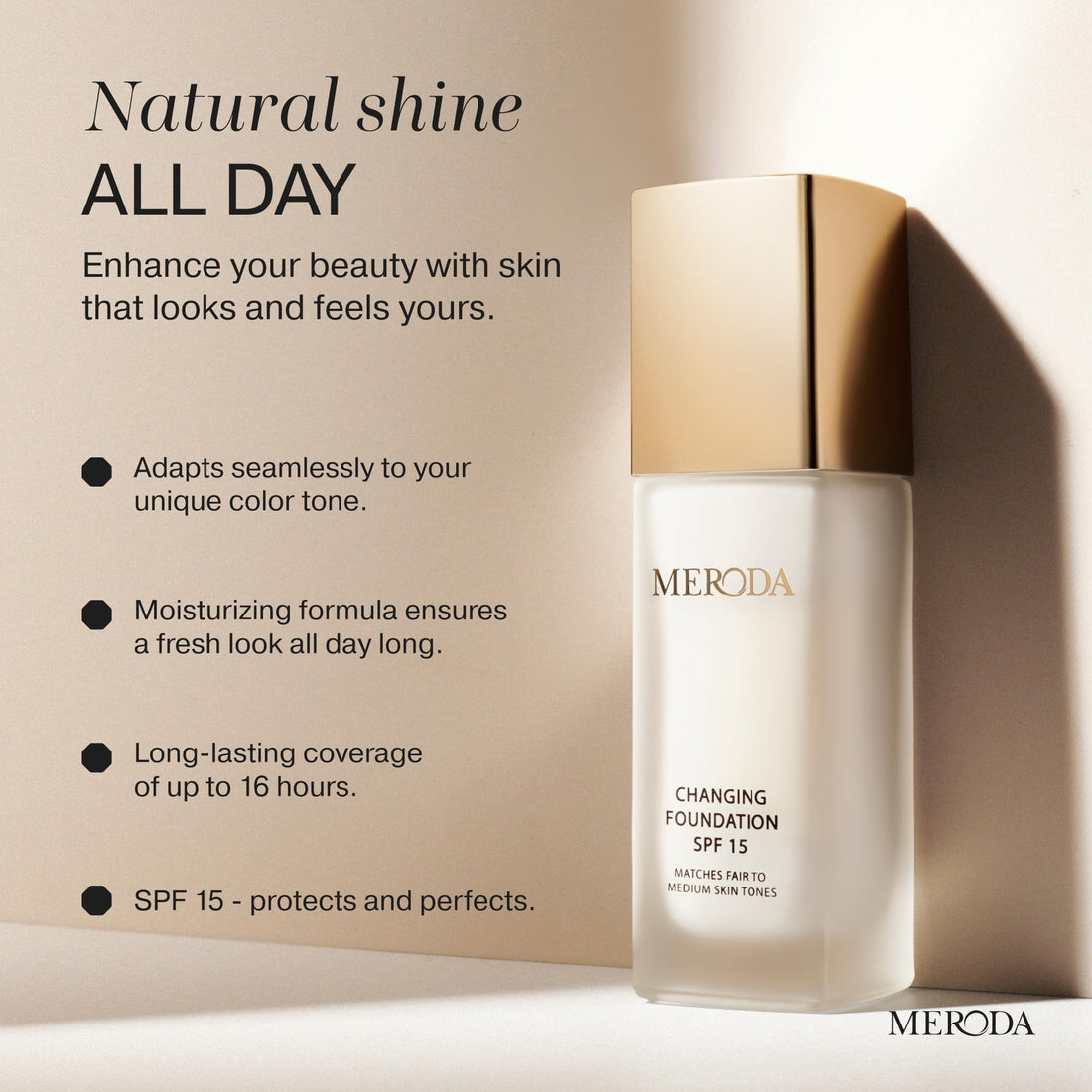 MERODA® Colour Changing Foundation SPF 15 [Light to Medium Skin] - Mature Skin Liquid Makeup - Long Lasting Color Match for Face Halalzen