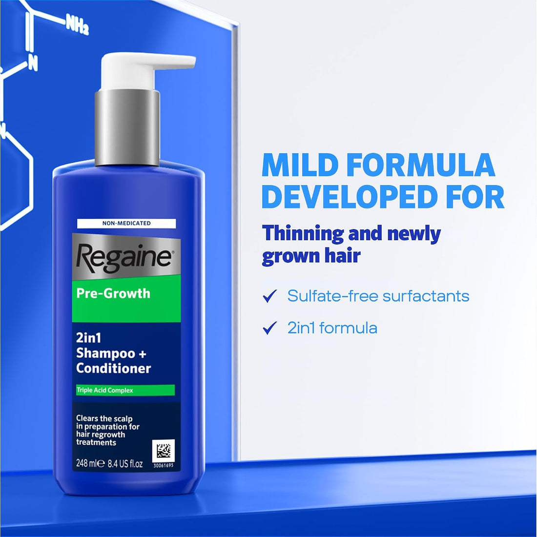 Regaine Pre-Growth 2in1 Shampoo and Conditioner 248 ml for Hair Care with Triple Acid Complex to Help Visibly Thicken and Prepare Scalp for Hair Regrowth Treatments