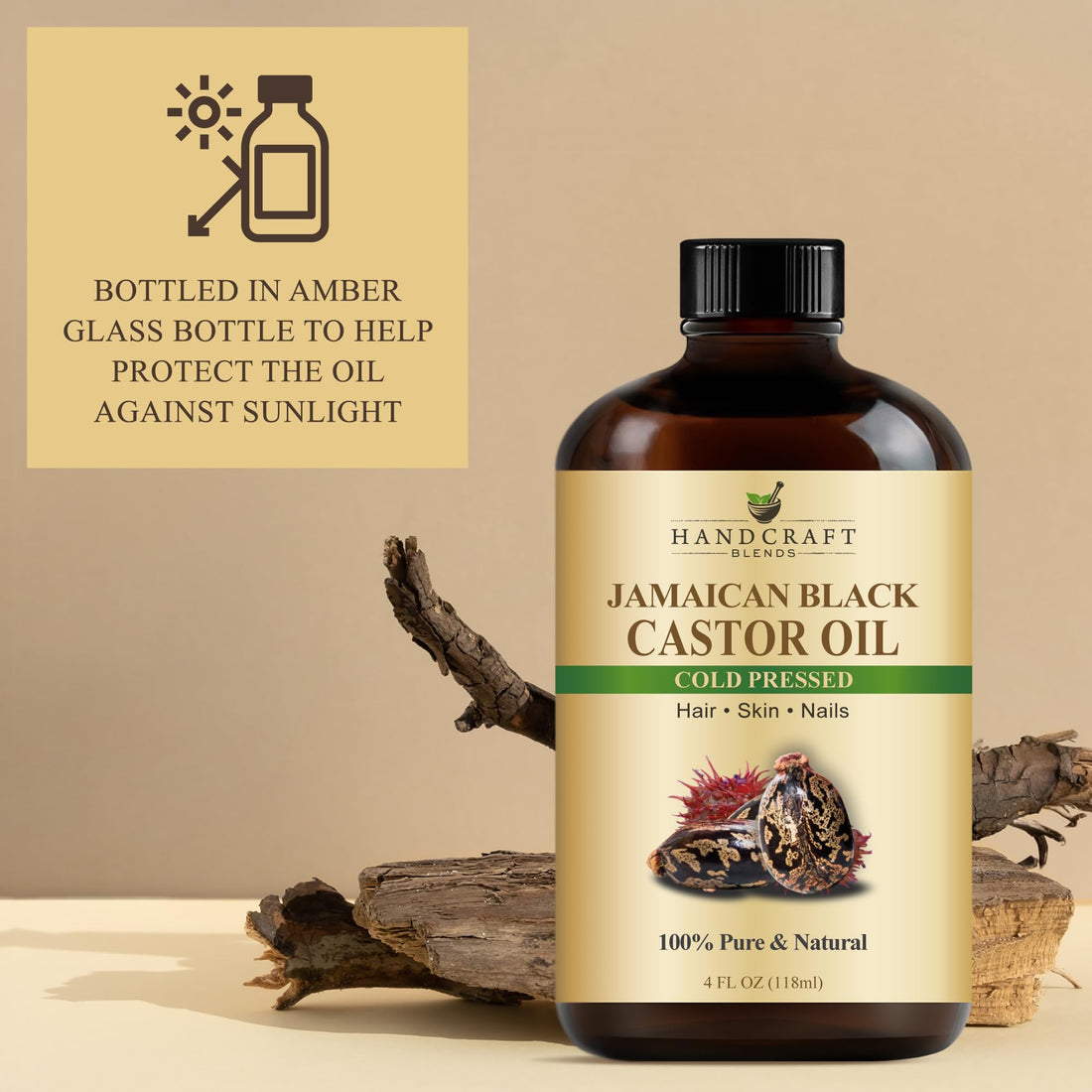 Handcraft Blends Huile de Ricin et Huile de Romarin 236 ml | 100% Pure et Naturelle | Huile Support de Qualité Supérieure | Cheveux, Cils et Sourcils | Cheveux et Corps
