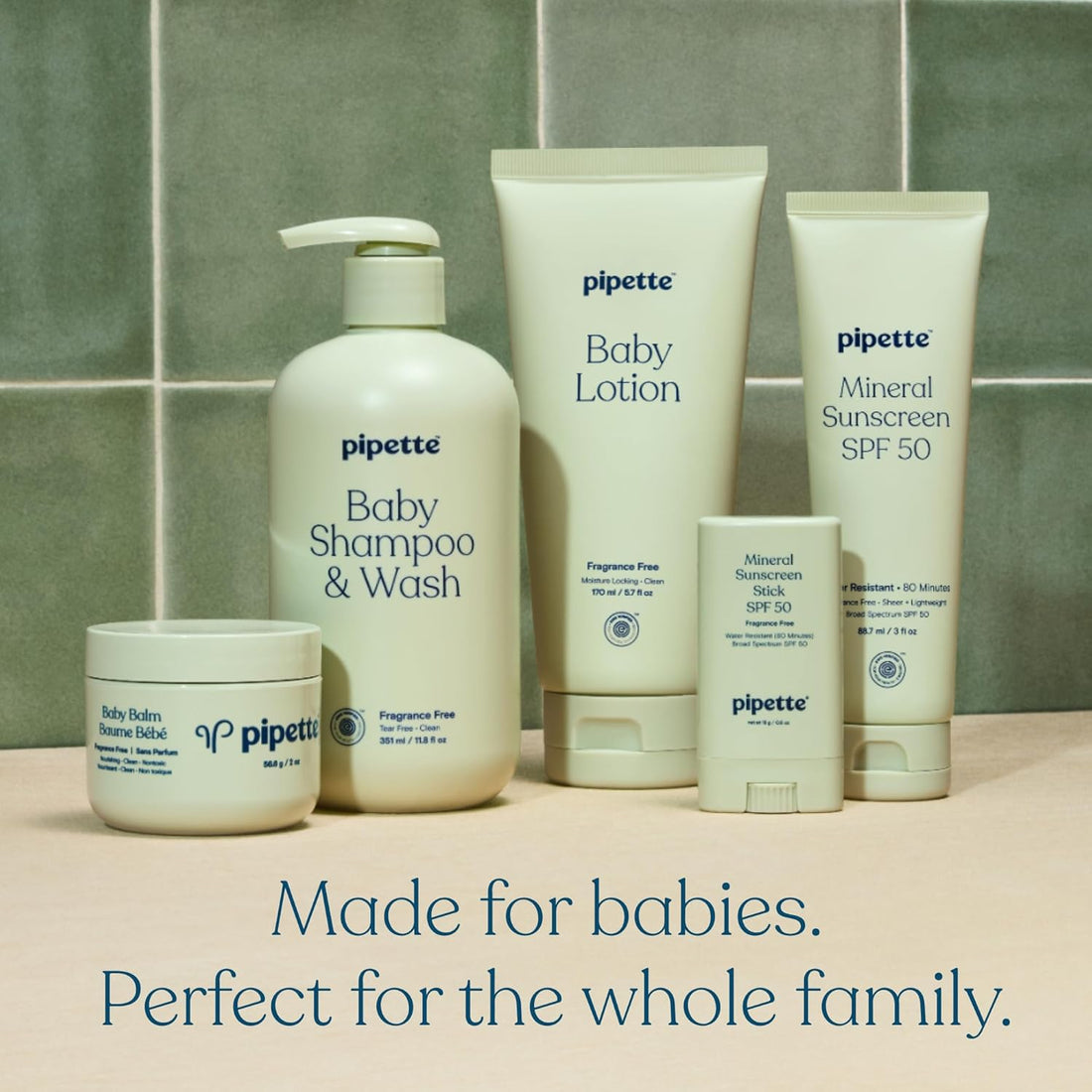 Pipette Baby Lotion, Fragrance Free, 5.7 fl oz (Pack of 2), Unscented Baby Lotion for Newborn, Sensitive Skin, and Kids, Non-Toxic and Hypoallergenic, Made with Ceramides Halalzen