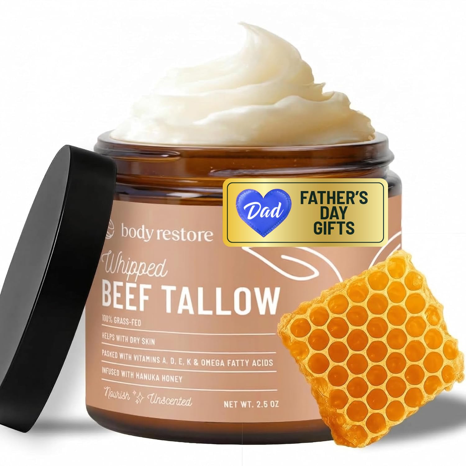 Body Restore Grass Fed Beef Tallow Lip Mask, Manuka Honey – Christmas Stocking Stuffers, White Elephant, Hydrating Moisture, Travel Essentials, Self Care, Birthday Gifts for Women, Men – Unscented Halalzen