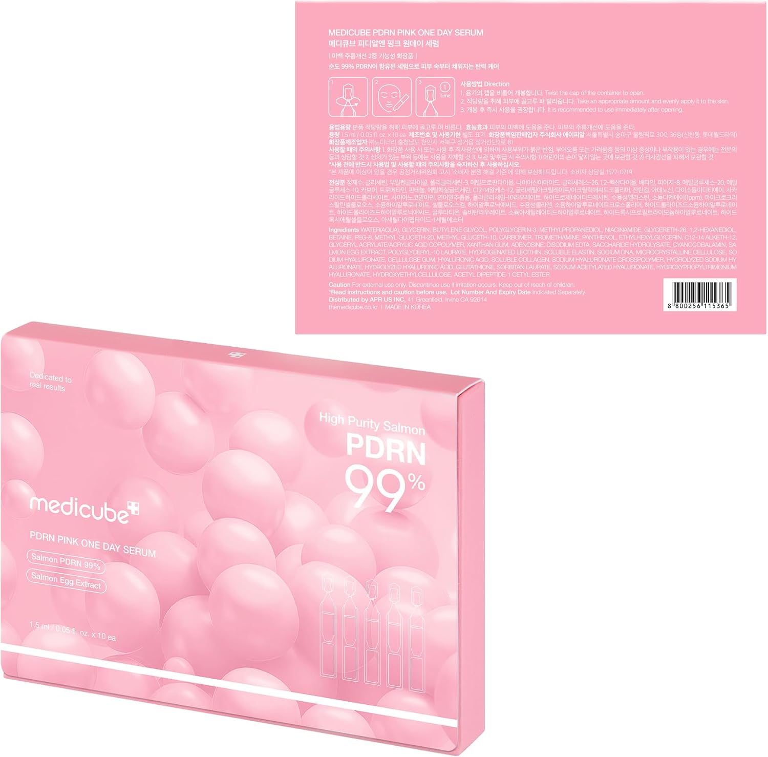 medicube Salmon DNA PDRN Pink One Day Serum | 99% Salmon DNA PDRN Intensive Ampoule, Collagen, Glutathione, Hyaluronic Acid - Improves skin radiance | Korean skincare 0.05 fl.oz x 10ea