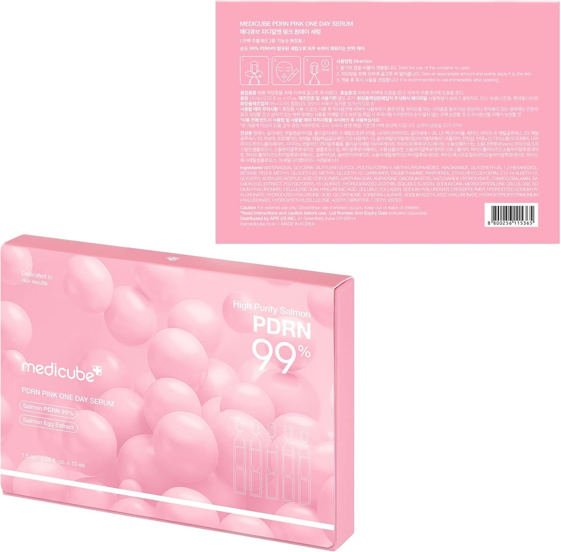 medicube Salmon DNA PDRN Pink One Day Serum | 99% Salmon DNA PDRN Intensive Ampoule, Collagen, Glutathione, Hyaluronic Acid - Improves skin radiance | Korean skincare 0.05 fl.oz x 10ea