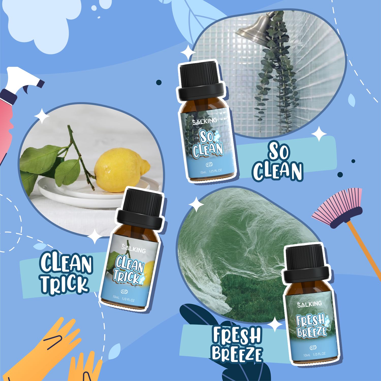 SALKING Essential Oils Set, 100% Pure Fragrance Oil AromatherapyGift, Premium Scented Oils for Diffusers 6 x 10 ML - Lavender, Rose, Jasmine, Cherry Blossom, Gardenia, Chamomile, Pink