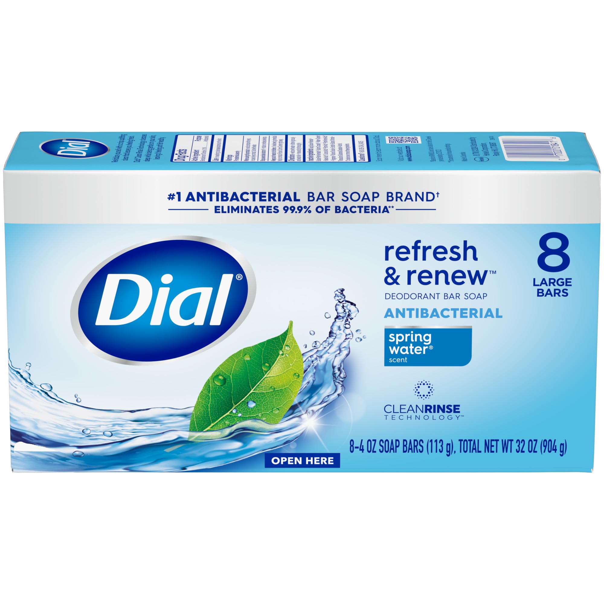 Dial Antibacterial Deodorant Bar Soap, Advanced Clean Gold, 4 Oz, 32 Bars, Round the Clock Odor Protection, Dermatologist Tested, With Clean Rinse Technology