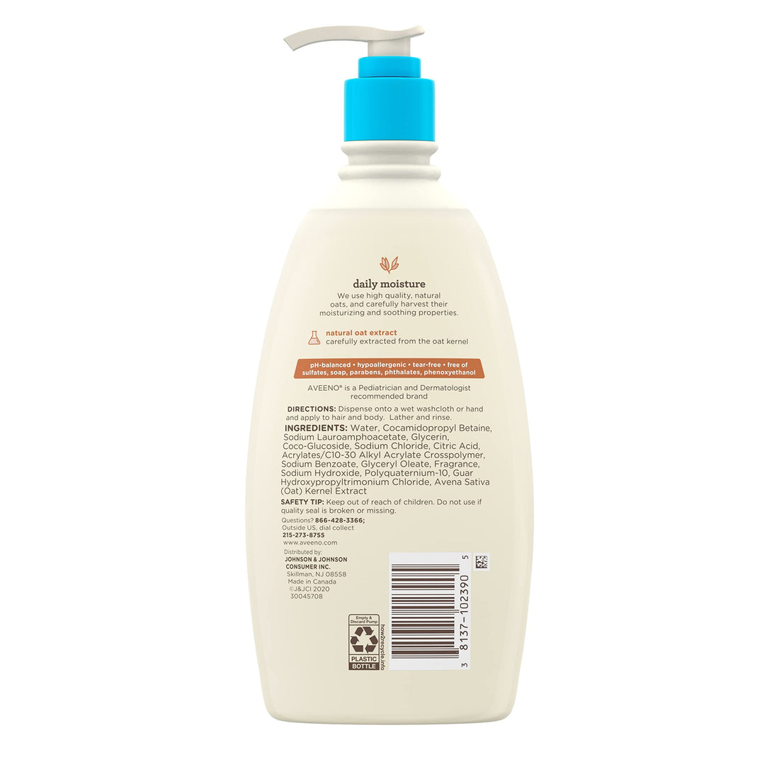 Aveeno Baby Gentle Body Wash & Shampoo with Natural Oat Extract, Tear-Free, Paraben-Free & Phthalate-Free Formula for Baby’s Sensitive Hair & Body, Lightly Scented, 18 fl. oz, 3 Pack Halalzen