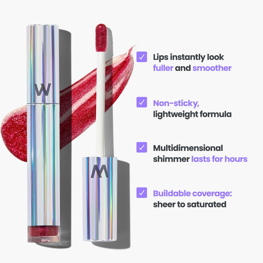 Wonderskin Wonder Blading Top Gloss - Lip Gloss, High Shine Finish, Blue Makeup For Lips (Silver Glitter)