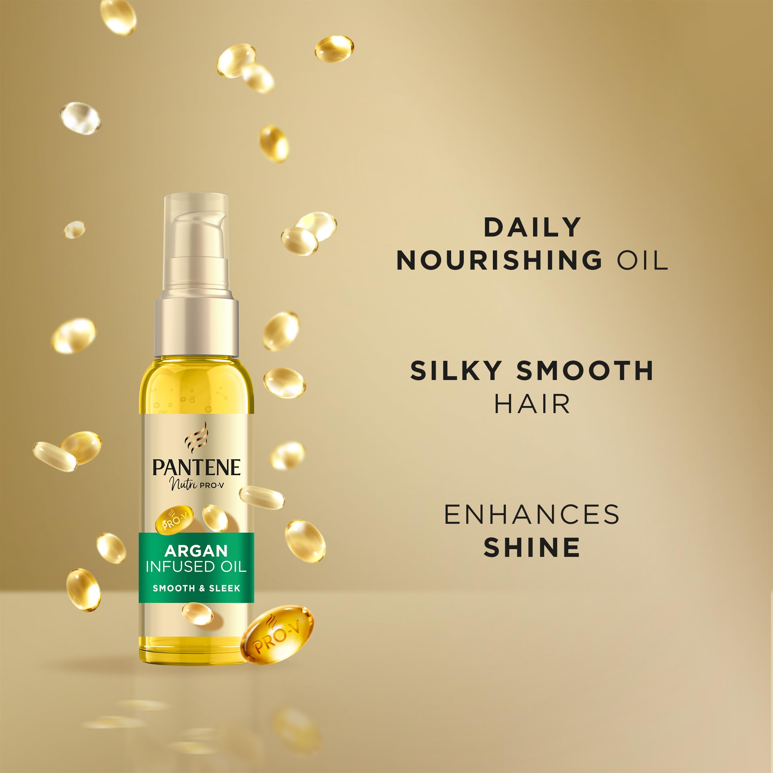 Pantene Pro-V Smooth & Sleek Argan Infused Hair Oil 100ml for Frizzy, Dull Hair, Daily Leave In Nourishing Oil, Tames Frizz, Makes Hair Silky Smooth and Enhances Shine, With Pro-V Nutrients