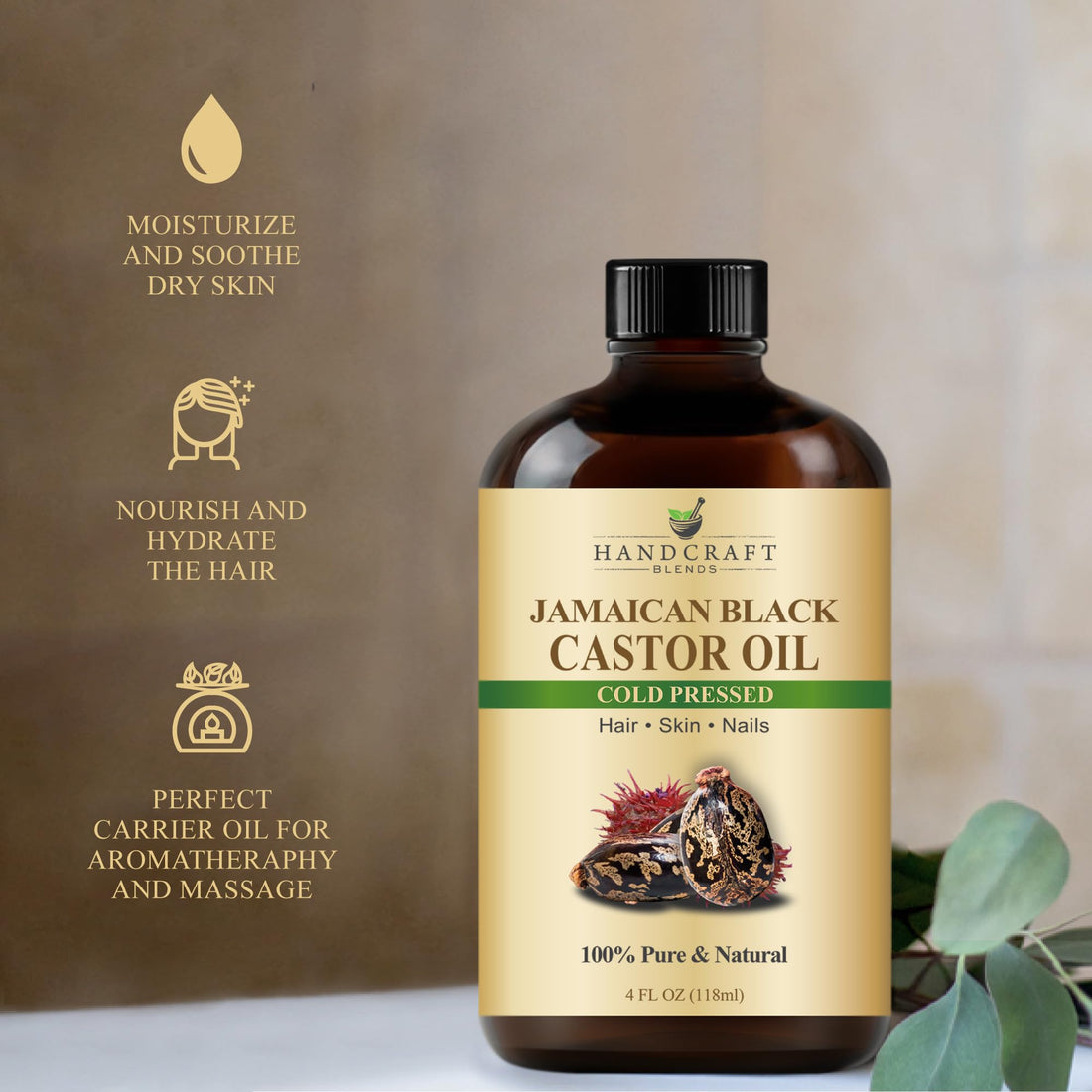 Handcraft Blends Huile de Ricin et Huile de Romarin 236 ml | 100% Pure et Naturelle | Huile Support de Qualité Supérieure | Cheveux, Cils et Sourcils | Cheveux et Corps