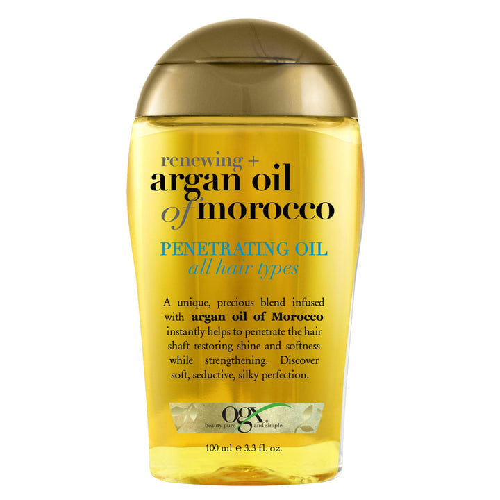 OGX Renewing + Argan Oil of Morocco, Cold-Pressed Argan Oil for Hair Penetrating Treatment & Shine, Moisturizing & Strengthening Silky Oil for All Hair Types, Paraben & Sulfate Free, 3.3 fl oz Halalzen