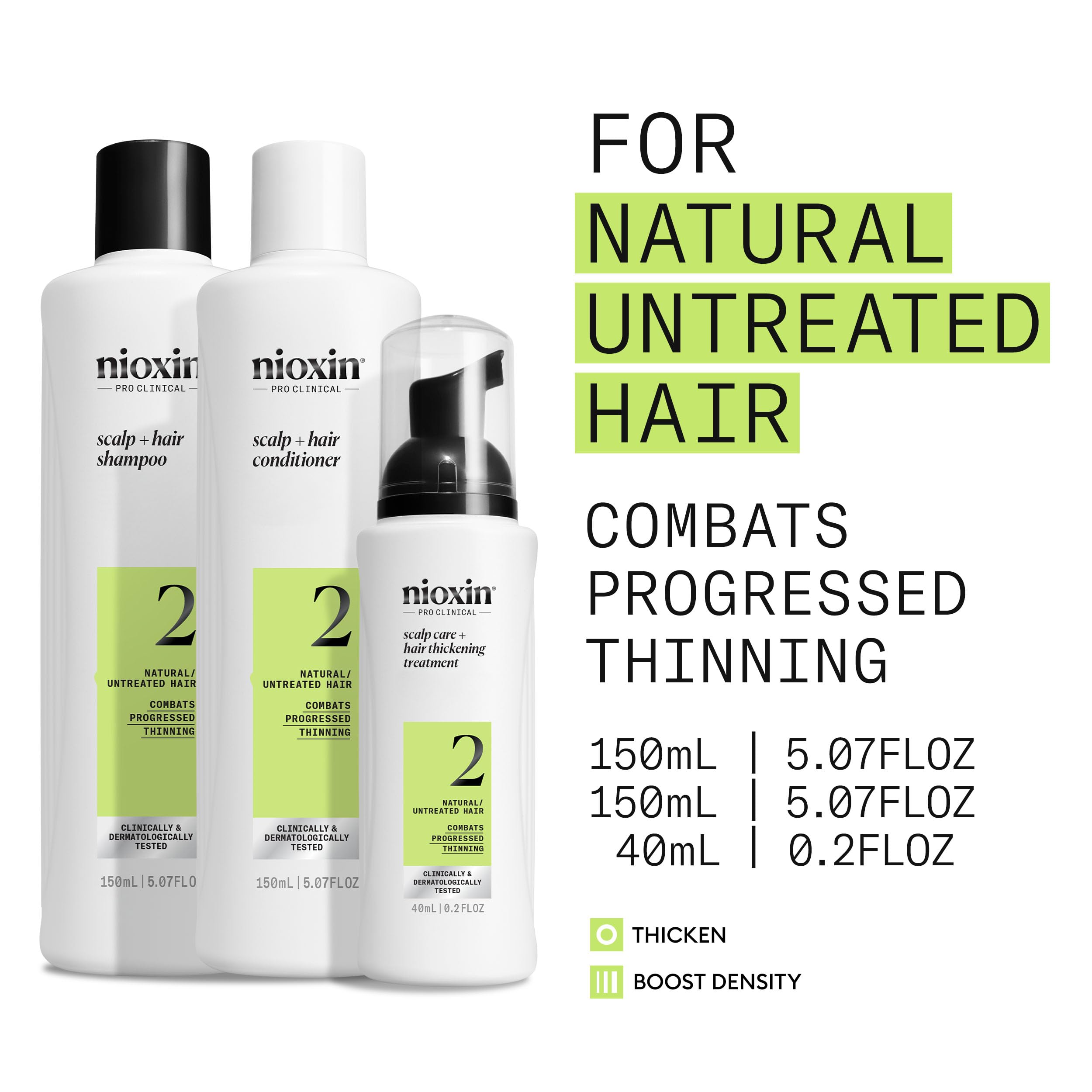 Nioxin System 2 - Hair Thickening System For Natural Hair with Progressed Thinning - Biotin & Niacinamide - Shampoo, Conditioner, Serum