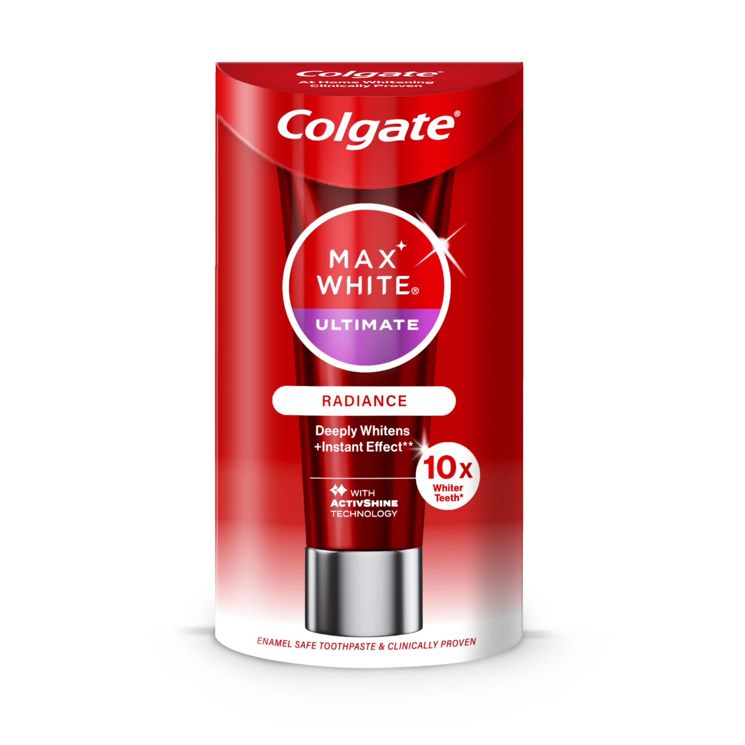 Colgate Max White Ultimate Radiance Whitening Toothpaste 75ml - 10X Whiter Teeth* - Instant Teeth Whitening Toothpaste^ - Deeply* Whitens - Helps Prevent Future Stains - Enamel Safe for Daily Use