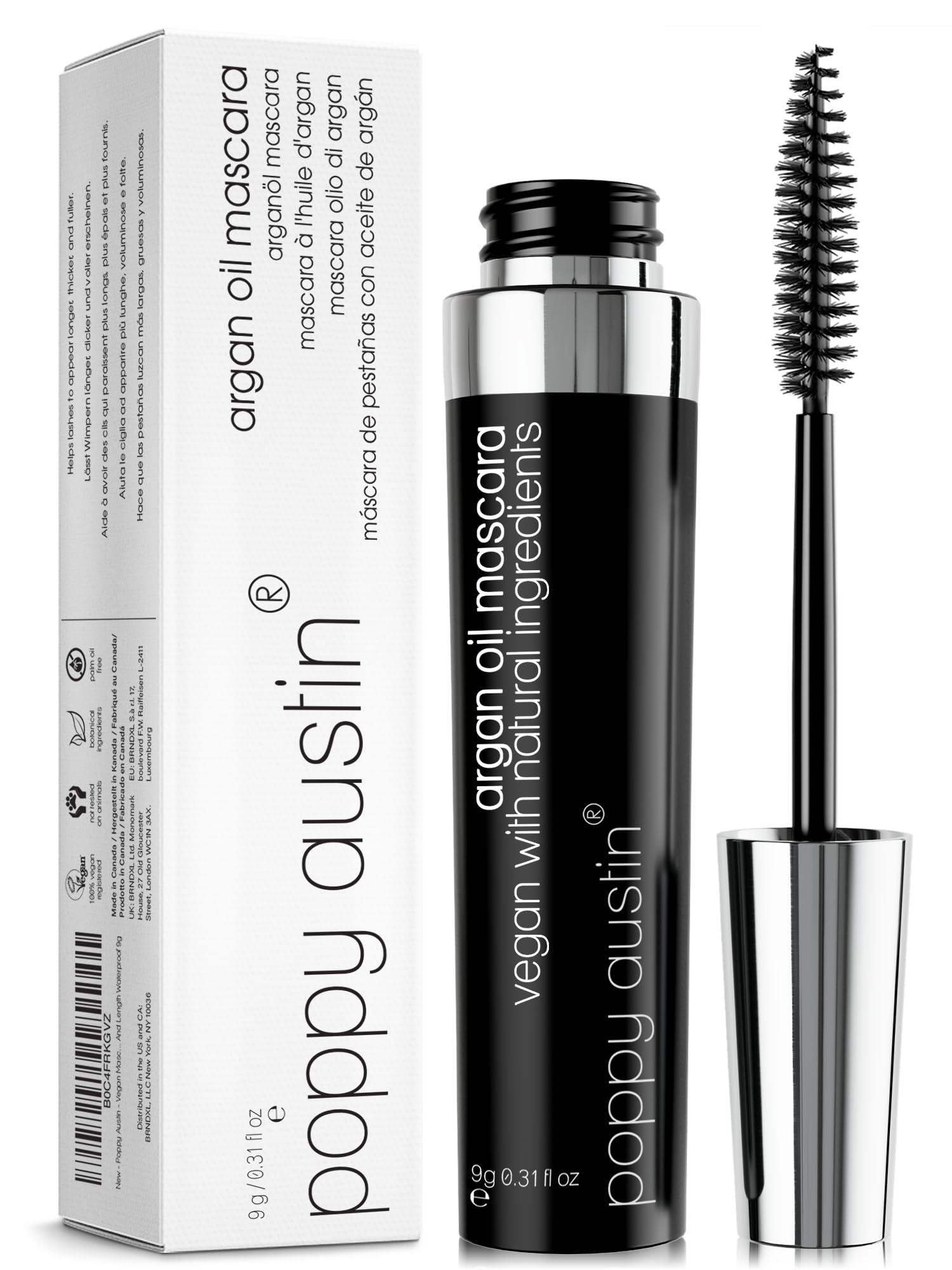 Poppy Austin - Vegan Mascara Black Volume And Length Waterproof - Gentle, Hypoallergenic Volumising Mascara, Organic & Cruelty Free All Natural Organic For Sensitive Eyes (9 Gram) Halalzen