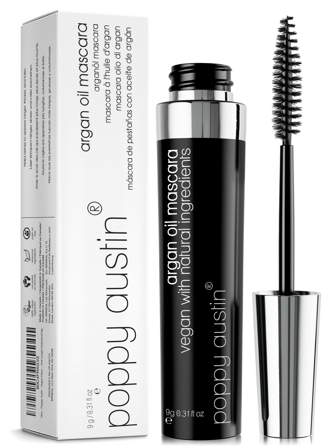 Poppy Austin - Vegan Mascara Black Volume And Length Waterproof - Gentle, Hypoallergenic Volumising Mascara, Organic & Cruelty Free All Natural Organic For Sensitive Eyes (9 Gram) Halalzen