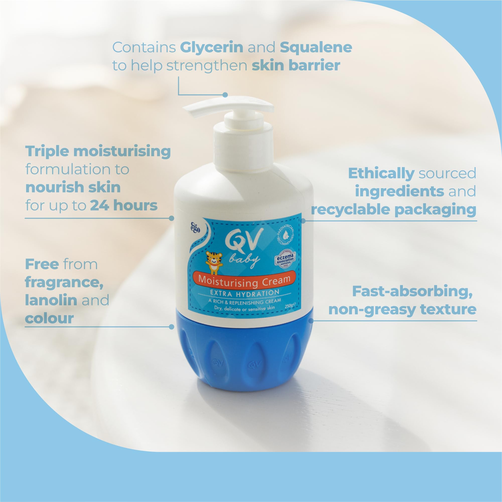 QV Baby Moisturising Cream, 250g - Rich Moisturising Cream With Glycerin and Vitamin B3 For Babies and Newborn, Non-Greasy For Sensitive Skin, with 24-Hour Protection, Baby Moisturiser, pH-balanced Halalzen