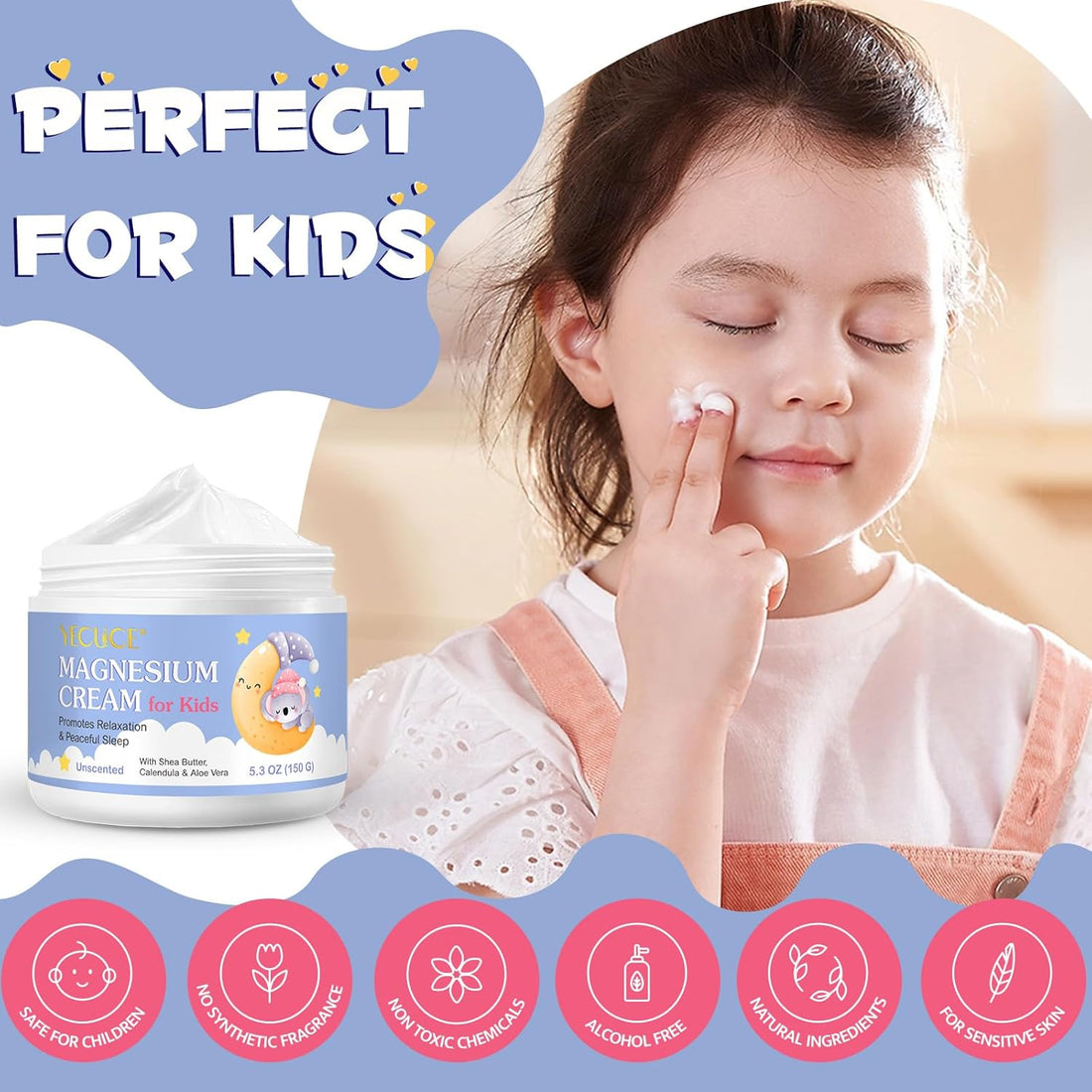Magnesium Cream for Kids,Magnesium Lotion for Sleep,Natural Bedtime Lotion Relaxation & Relieves Stress, Natural Body Butter for Deep Hydration - Safe for Kids Halalzen