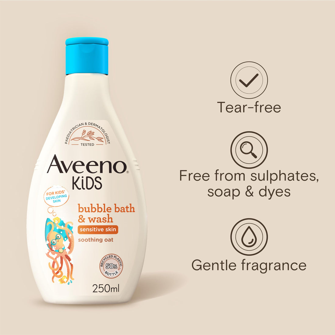 Aveeno Baby KIDS Bubble Bath & Wash 250ml | Enriched with Soothing Oat Extract | Foam Body Wash Developed for Your Little Superhero | Childrens Toiletries Sets