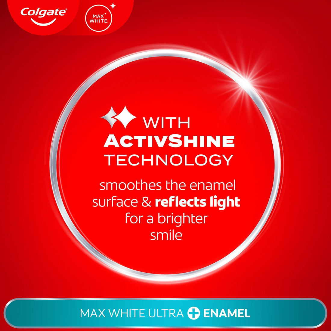 Colgate Max White Ultra+ Enamel Toothpaste 75ml, Whitens Deep Stains for 5X Whiter Teeth, ActiveShine Technology Smoothes Enamel Surface to Reflect Light, Protects and Remineralises Enamel