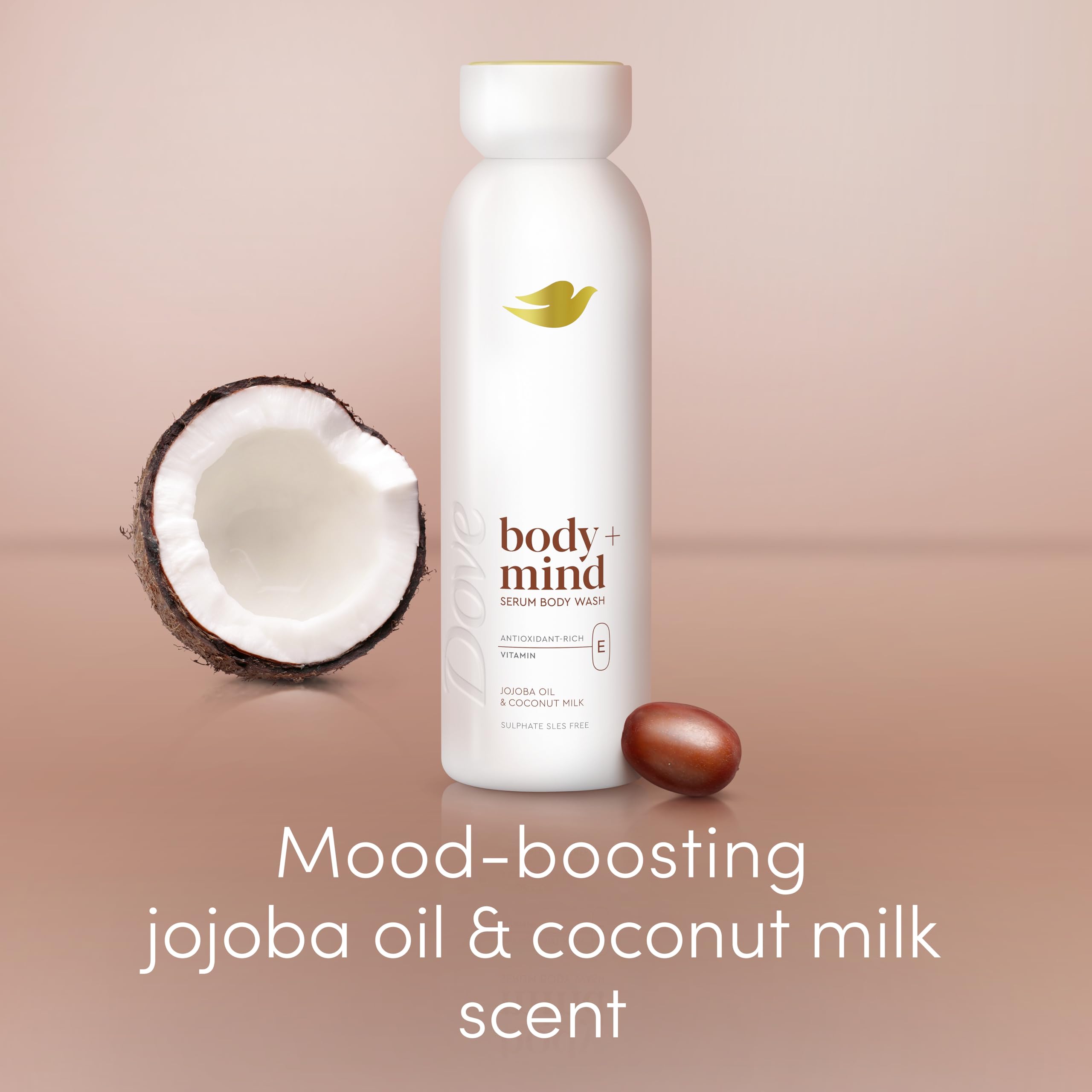 Dove Body + Mind Jojoba Oil & Coconut Milk Serum Body Wash body cleanser with antioxidant-rich vitamin E for glowing skin 350 ml