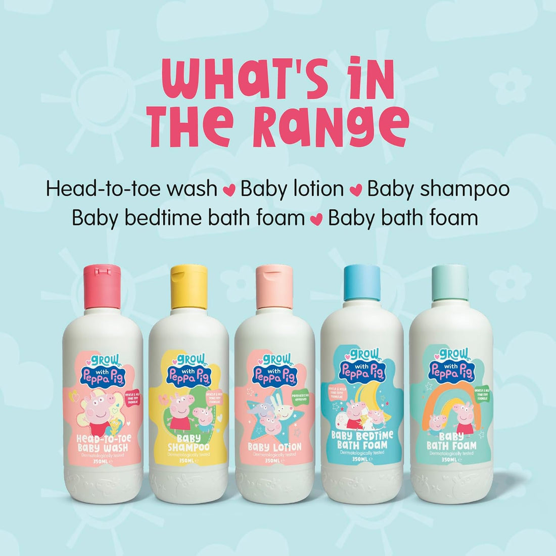 Peppa Pig Bathtime Fun Bundle - 350mlx3 - Coconut & Grape Baby Wash, Peach & Oat Milk Kids Shampoo and Peach & Oat Milk Bubble Bath & Baby Wash - Hypoallergenic & Dermatologically Approved