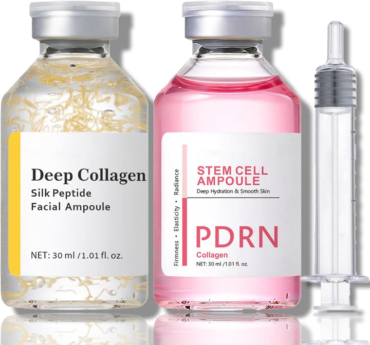 2PCS Silk Peptide Intensive Lifting Ampoule & PDRN Collagen Stem Cell Ampoule, Deep Collagen Silk Peptide Intensive Lifting Ampoule, Instant Fine Lines Smoothing, Hydrating, Skin Tightening & Firming Halalzen