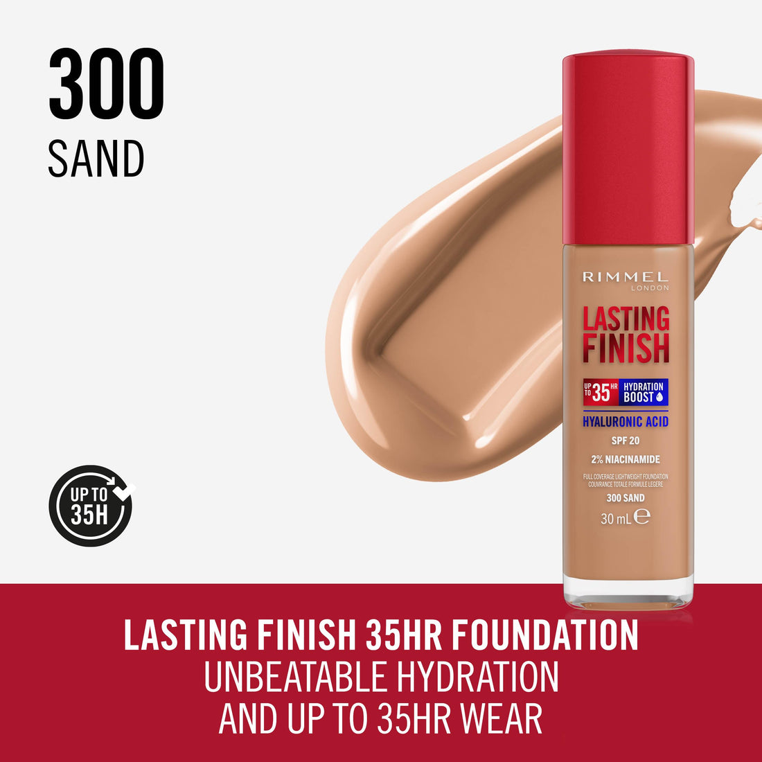 Rimmel Lasting Finish 35Hr Foundation 200 Soft Beige, Full Coverage, Hydrating, SPF20, Hyaluronic Acid, Vitamin E, 2% Niacinamide, All Day Wear, Vegan, Cruelty Free Halalzen