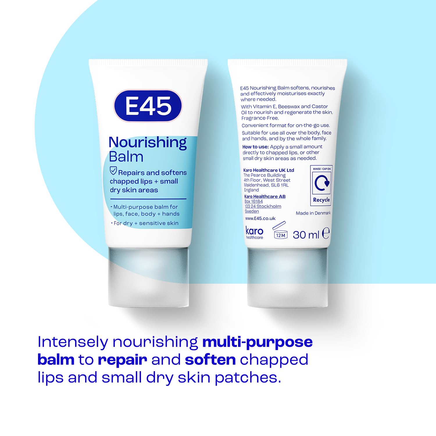 E45 Lips & Dry Skin Lip Balm - Moisturising Natural Lip Balm for Dry & Cracked Lips and Skin - Hydrating and Nourishing Lips Balm with Vitamin E - E45 Cream Lipbalm for Chapped Lips - 30ml