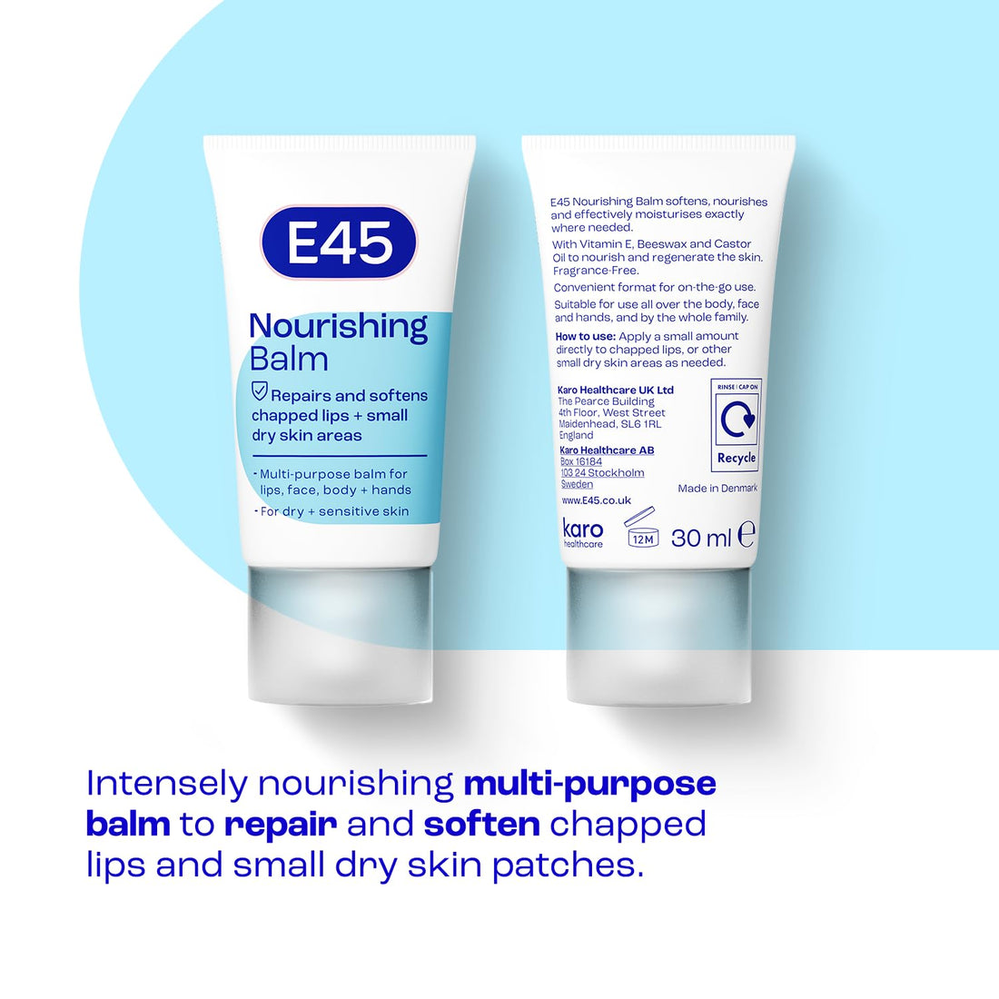 E45 Lips & Dry Skin Lip Balm - Moisturising Natural Lip Balm for Dry & Cracked Lips and Skin - Hydrating and Nourishing Lips Balm with Vitamin E - E45 Cream Lipbalm for Chapped Lips - 30ml
