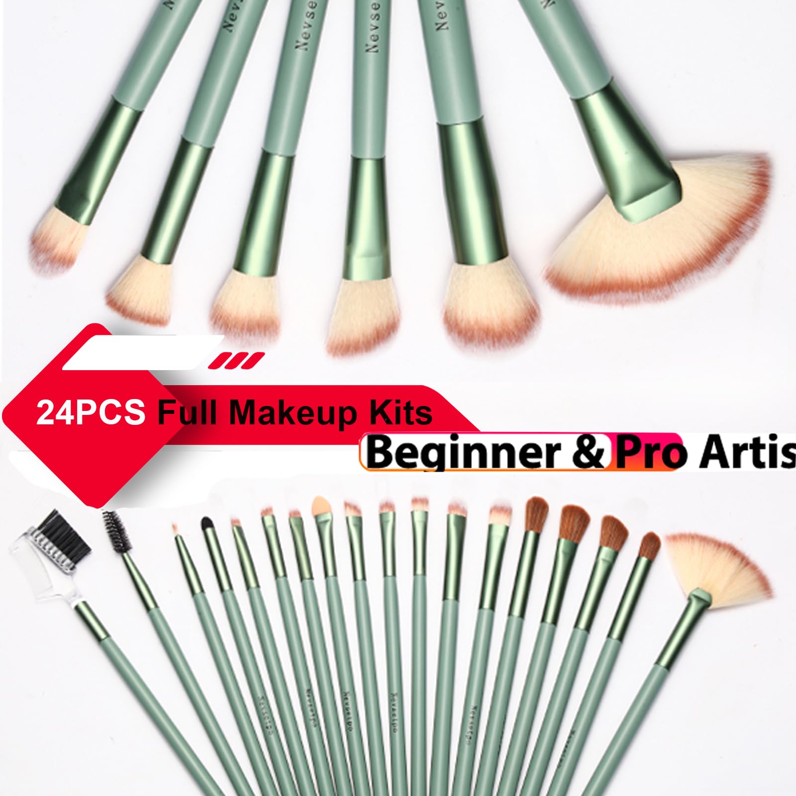 Makeup Brushes, Quality Make Up Brushes 28Pcs Makeup Brushes Set Professional & Beginner Make-up Sets & Case, Brushes & Sponges,Travel-Friendly Roll-up Beauty Gift Sets for Women, GREEN Halalzen
