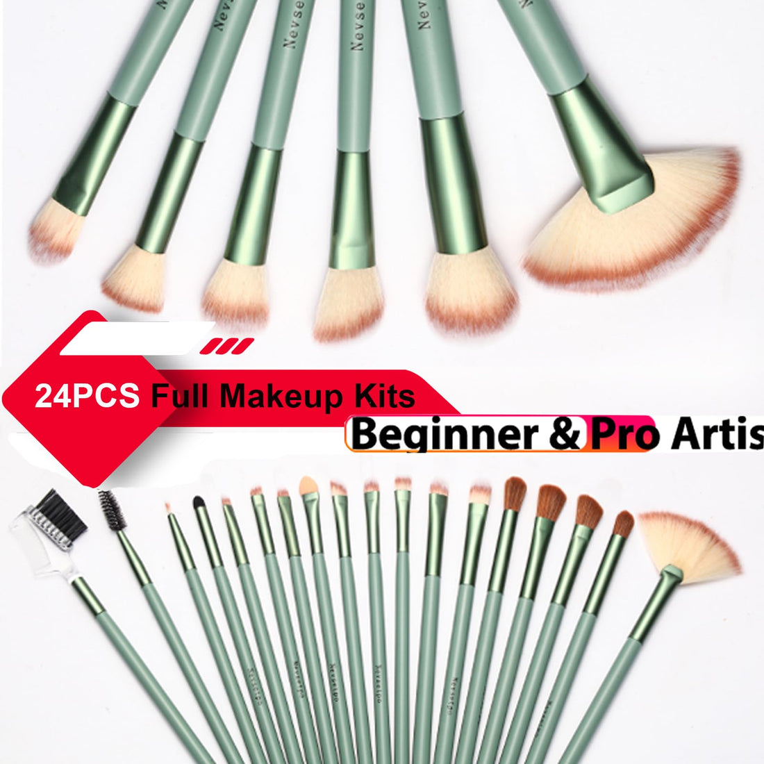 Makeup Brushes, Quality Make Up Brushes 28Pcs Makeup Brushes Set Professional & Beginner Make-up Sets & Case, Brushes & Sponges,Travel-Friendly Roll-up Beauty Gift Sets for Women, GREEN Halalzen