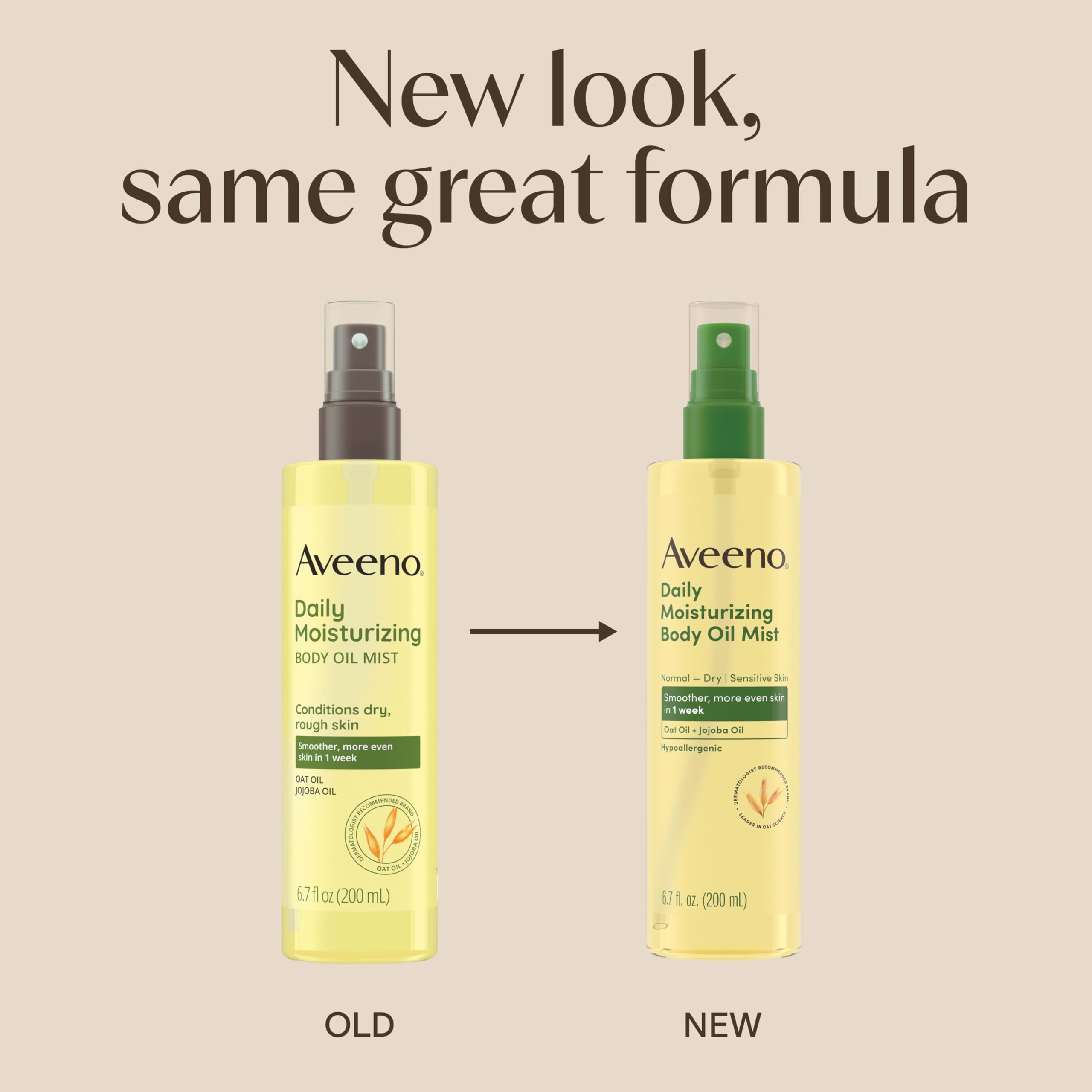 Aveeno Daily Moisturizing Body Oil Mist with Oat Oil and Jojoba Oil for Rough, Dry, Sensitive Skin, Nourishing Body Spray for Smoother, More Even Skin, Paraben- & Silicone-Free, 6.7 fl. oz