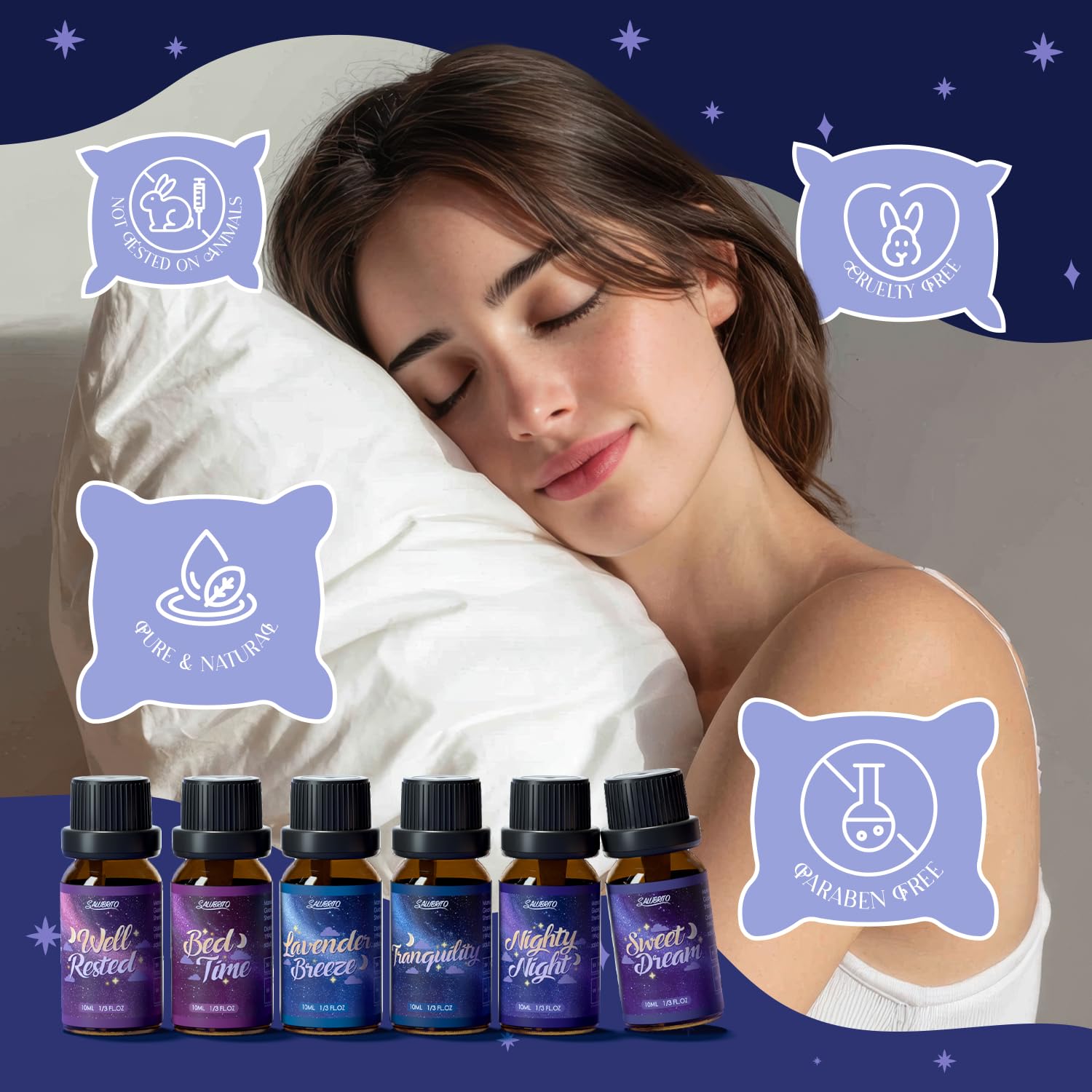 SALUBRITO Clean Essential Oils Set, Fresh Cotton, Clean Home, Fresh Linen, Soft Powder, Blossom Soap, Mint Scented Oils for for Diffuser, Candle, Soap Making