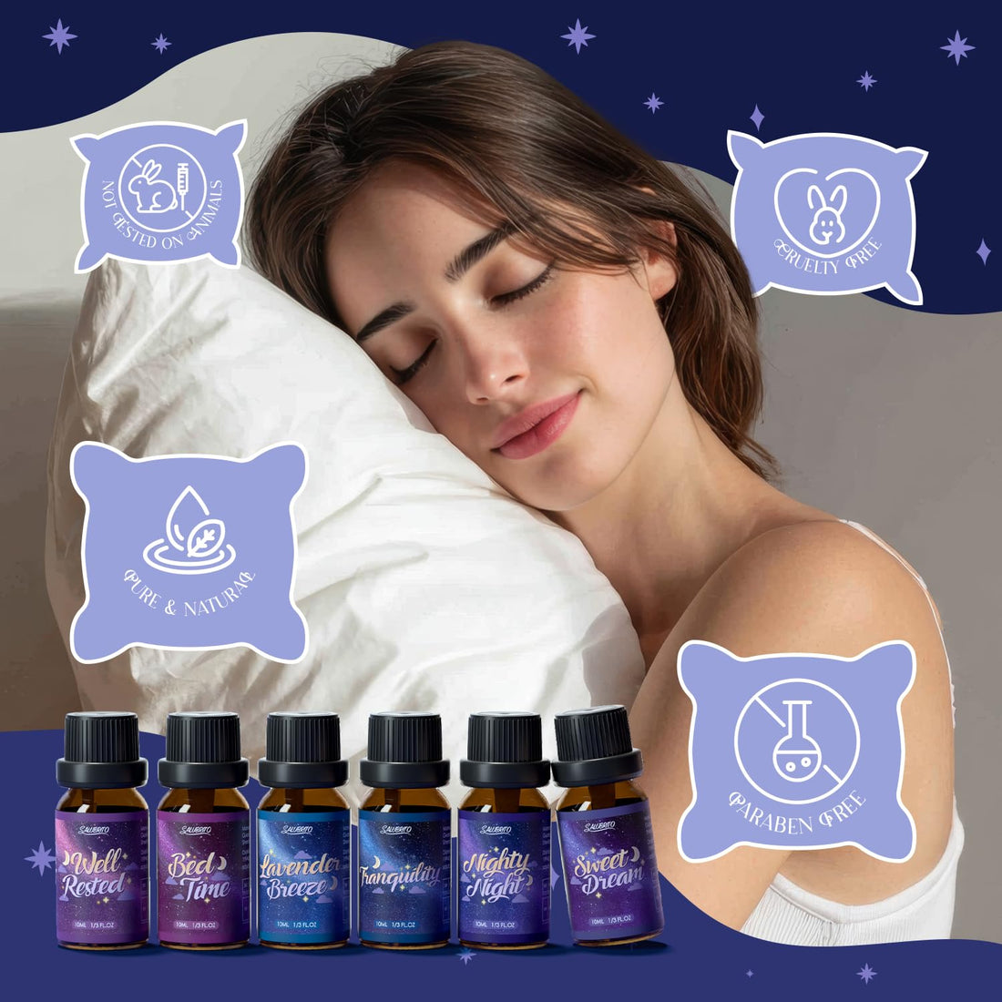 SALUBRITO Clean Essential Oils Set, Fresh Cotton, Clean Home, Fresh Linen, Soft Powder, Blossom Soap, Mint Scented Oils for for Diffuser, Candle, Soap Making