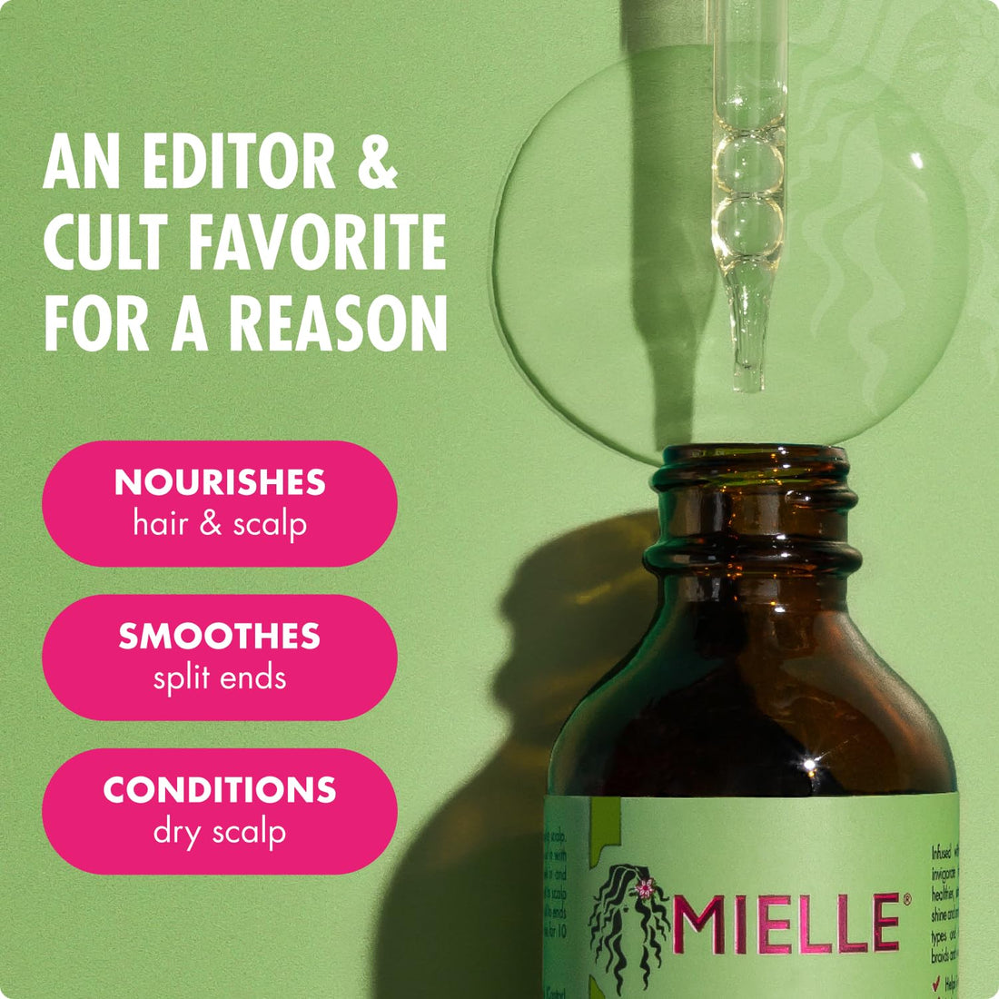 Huile capillaire Mielle Organics Romarin & Menthe - Huile fortifiante à la biotine pour cheveux abîmés et crépus - Traitement pointes fourchues et cuir chevelu sec pour des mèches plus longues et plus saines, 59 ml