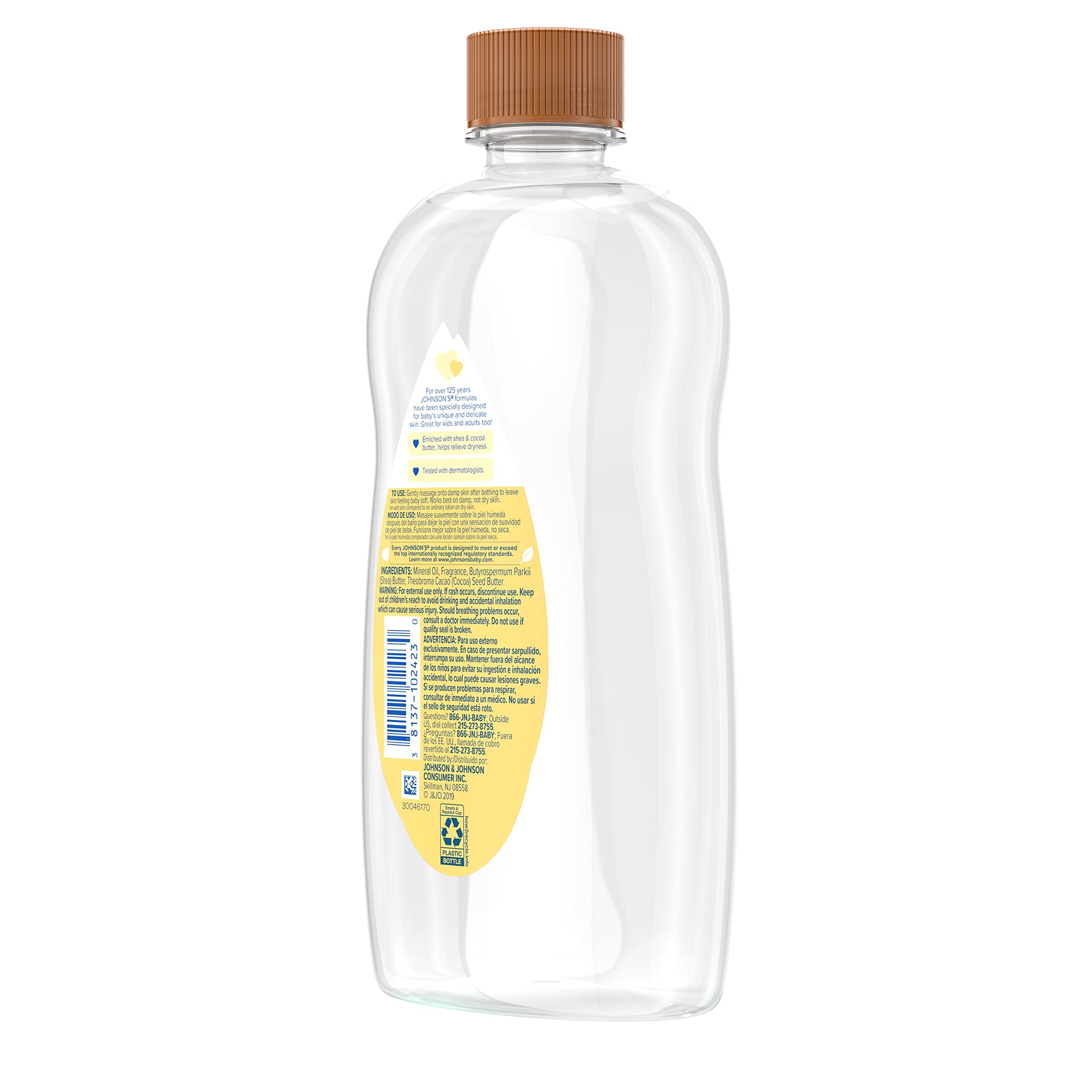 Johnson's Baby Oil, Mineral Oil Enriched with Shea & Cocoa Butter to Prevent Moisture Loss, Hypoallergenic, 20 fl. oz Halalzen