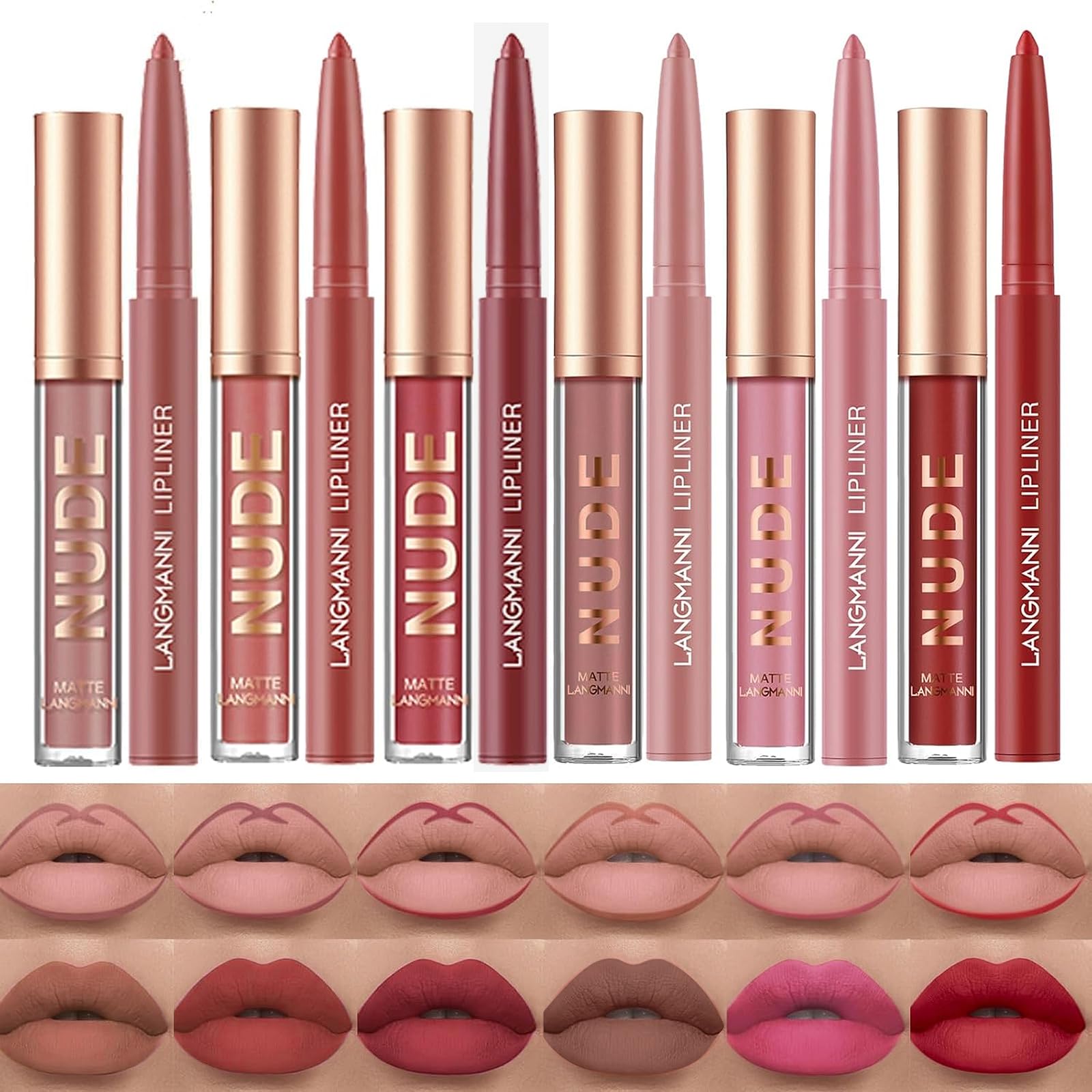 LANGMANNI 6 Matte Lipstick with 6 Lipliners Durable Lip Gloss,Long-Lasting&Waterproof Non-Stick Cup High Pigmented Velvet Lipgloss Kit,Beauty Cosmetics Gift for Girls(12PCS) Halalzen