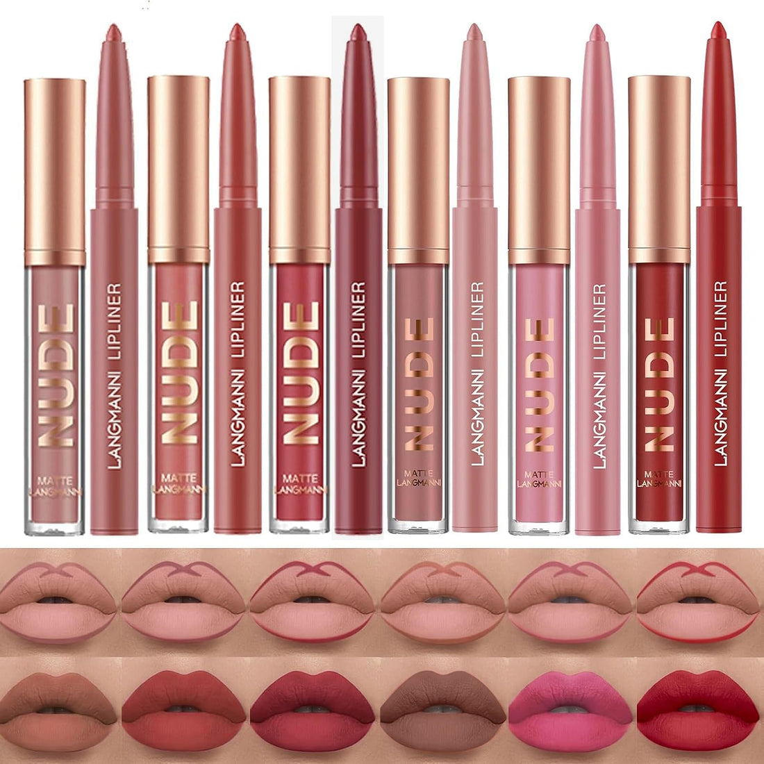 LANGMANNI 6 Matte Lipstick with 6 Lipliners Durable Lip Gloss,Long-Lasting&Waterproof Non-Stick Cup High Pigmented Velvet Lipgloss Kit,Beauty Cosmetics Gift for Girls(12PCS) Halalzen