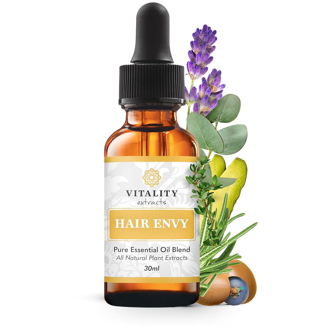 Vitality Extracts Hair Envy - Sérum naturel pour la pousse des cheveux - Huiles essentielles 100 % pures, 15 extraits de plantes, sans produits de synthèse, sans parabènes - Fortifie les cheveux, minimise la casse, stimule les follicules