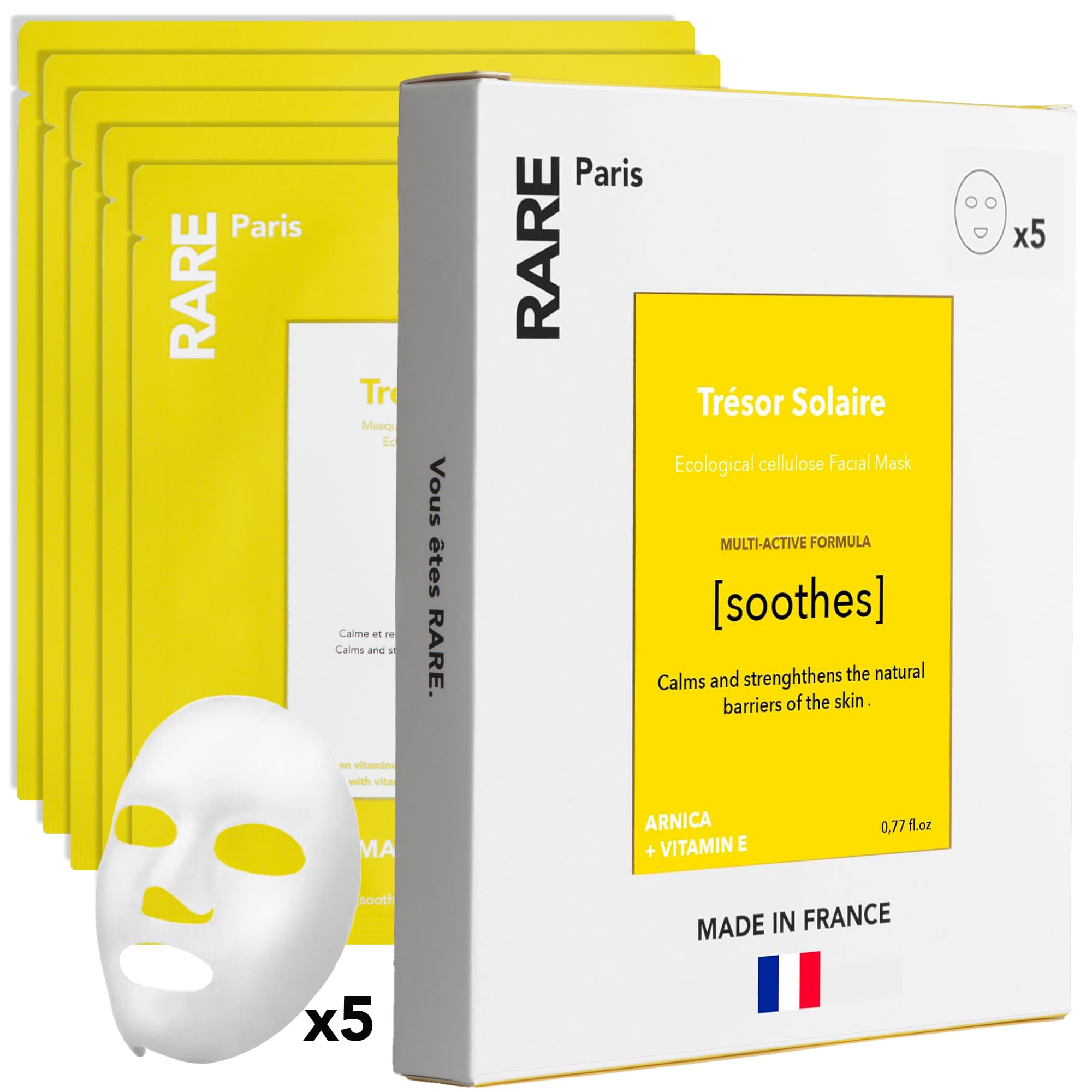 RARE Paris - Carbone Glacé - Purifying Carbon Black Facial Sheet Mask - Cleanses & Tightens - With Hamamelis & Mallow - Purifying, Firming & Revitalizing - Multi-Active Serum Formula - 1 Pack Halalzen