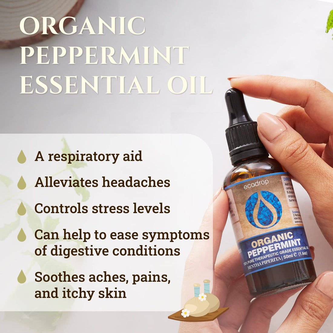 Ecodrop Tea Tree Essential Oil, 10 ml | 100% Pure Organic Steam-Distilled | Melaleuca Alternifolia | Aromatherapy, Diffuser, Massage, Bath, Soap & Candle Making | Australian Fresh Aroma