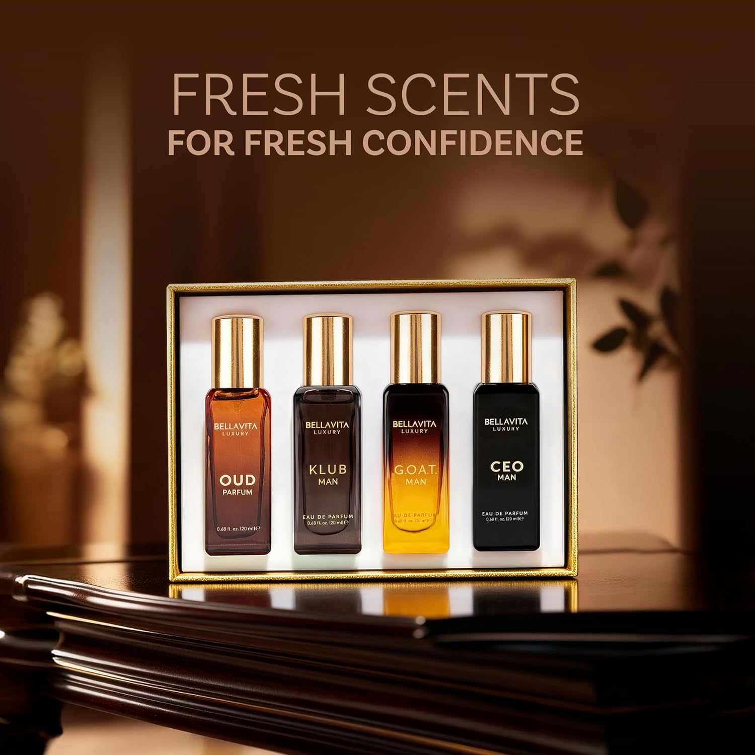 Bellavita Luxury Men's Perfume Gift Set with CEO Man, G.O.A.T., Klub, and Oud | 80ml | Perfume for Men | Lavender, Patchouli, Lemon, and Caramel Notes | Long Lasting Men's Fragrance Halalzen