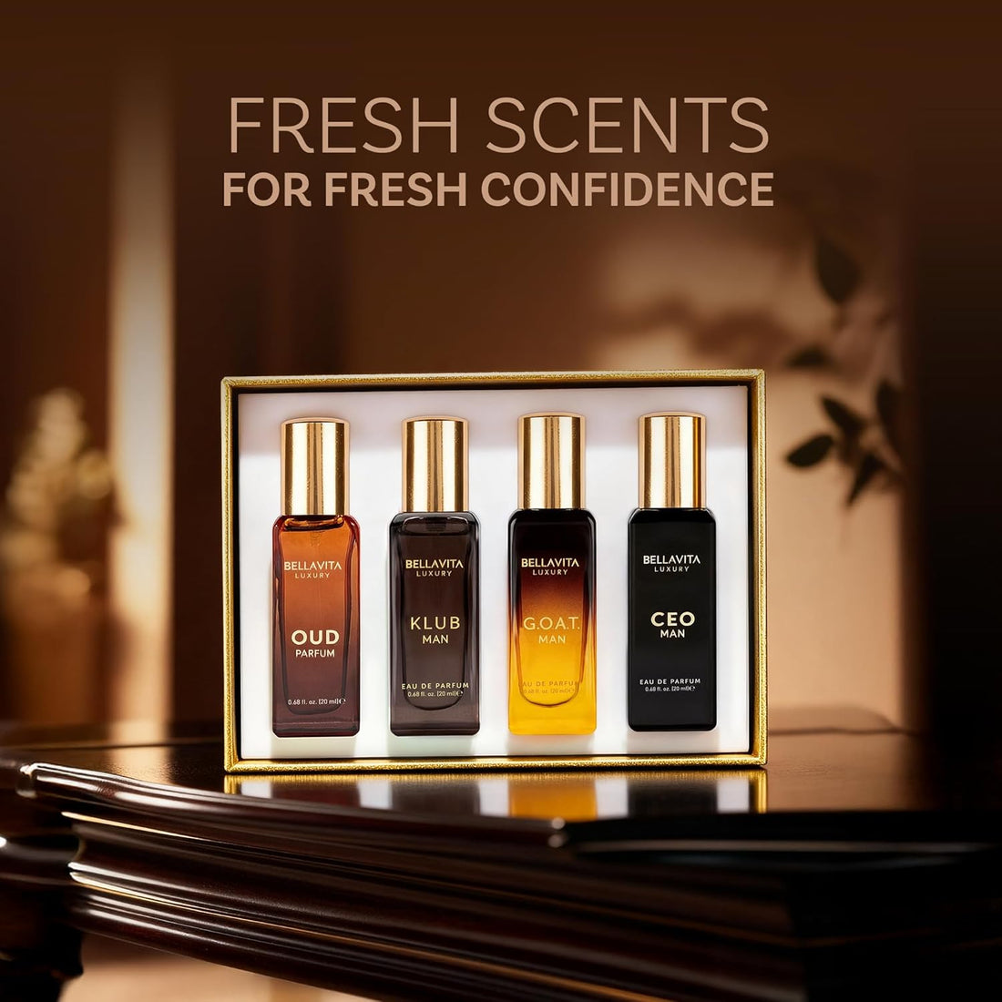 Bellavita Luxury Men's Perfume Gift Set with CEO Man, G.O.A.T., Klub, and Oud | 80ml | Perfume for Men | Lavender, Patchouli, Lemon, and Caramel Notes | Long Lasting Men's Fragrance Halalzen