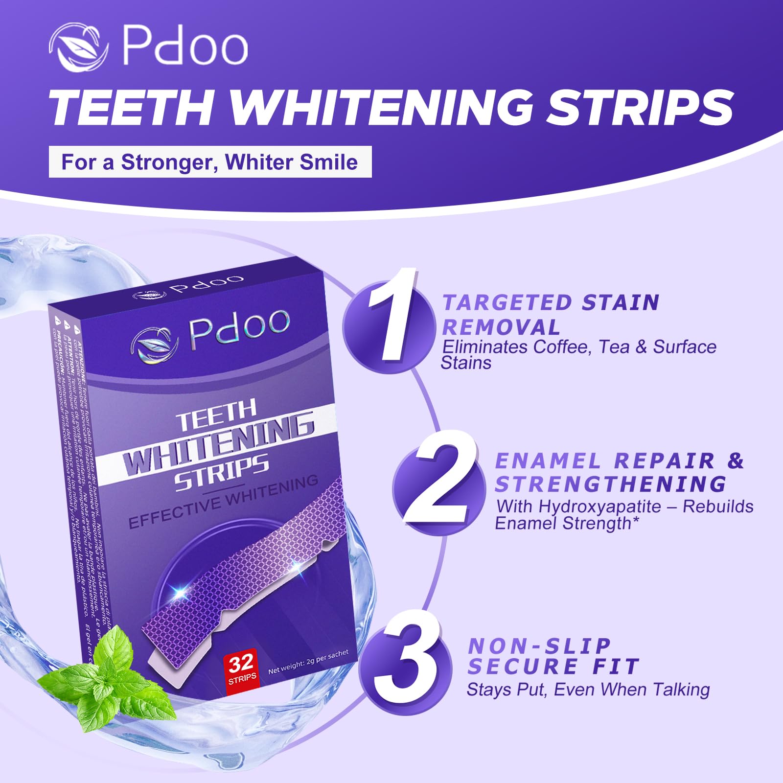 Purple Teeth Whitening Strips 16 Treatments - Enamel-Safe & No-Sensitivity & No-Slip Whitening Strips - Fast Teeth Whitening Result in 7 Days - Whitening Kit for Coffee, Wine Stains Removal