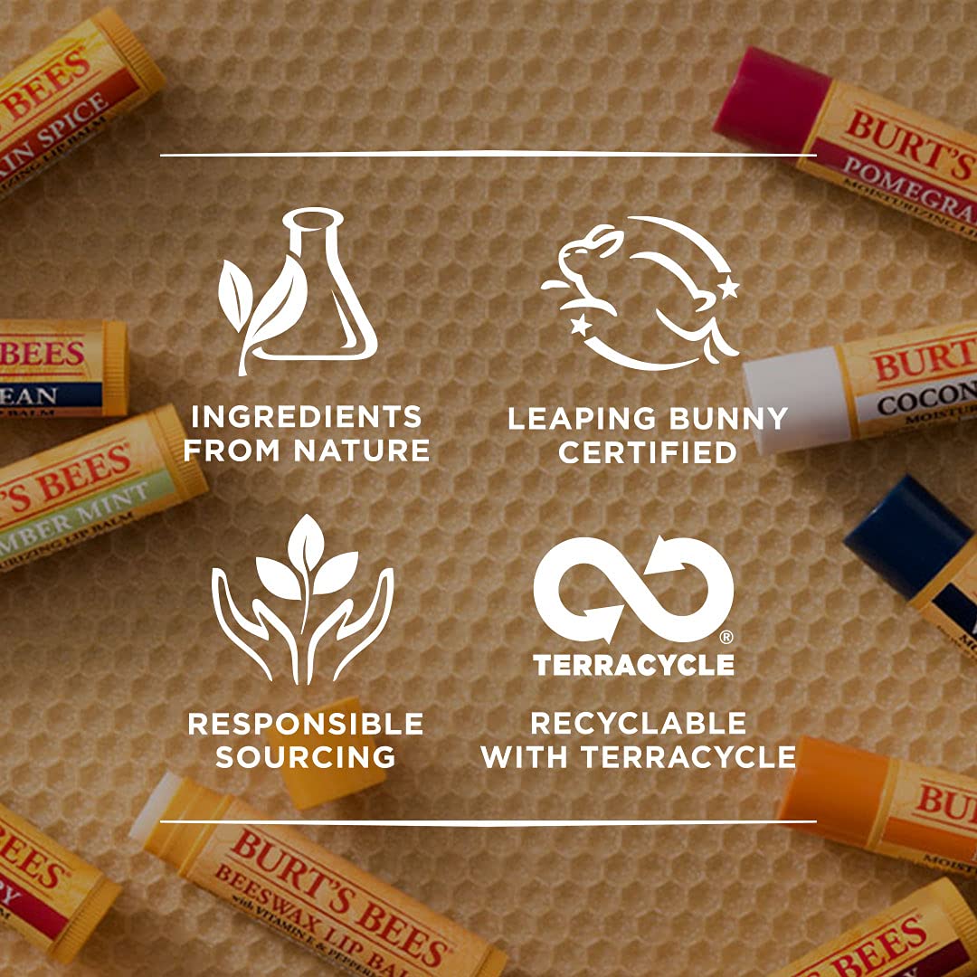 Burt's Bees Lip Balm Pomegranate, Moisturising Lip Balm With Beeswax & Vitamin E, 100% Natural Origin, 4.25g Halalzen