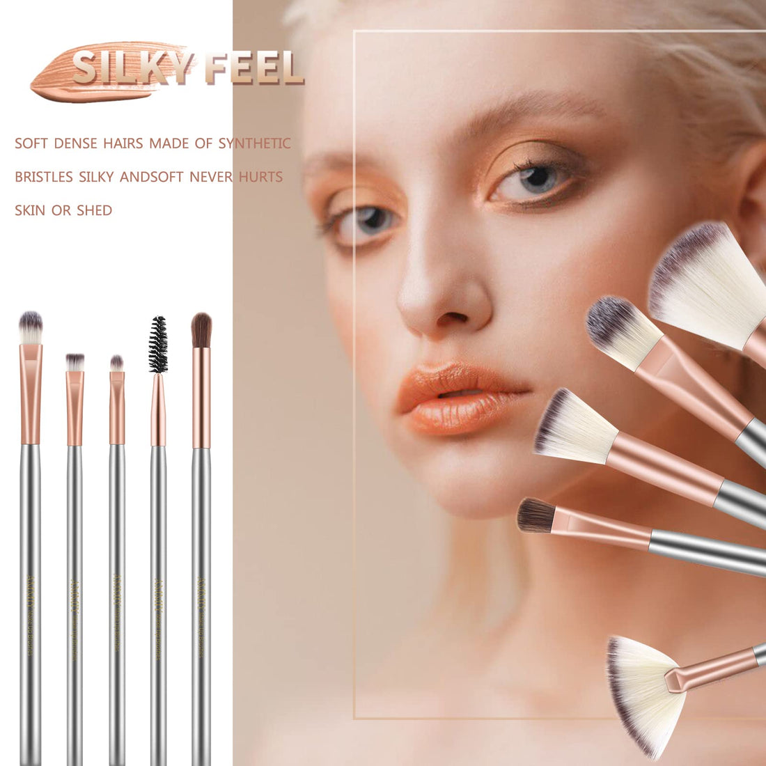 Makeup Brushes AMMIY Makeup Brushes Sets 18-Piece Rose Golden Make-up Brush Sets Premium Synthetic Wood Handle Face and Eye Brushes for Foundation, Powder, Concealers, Blush, and Eyeshadow Halalzen