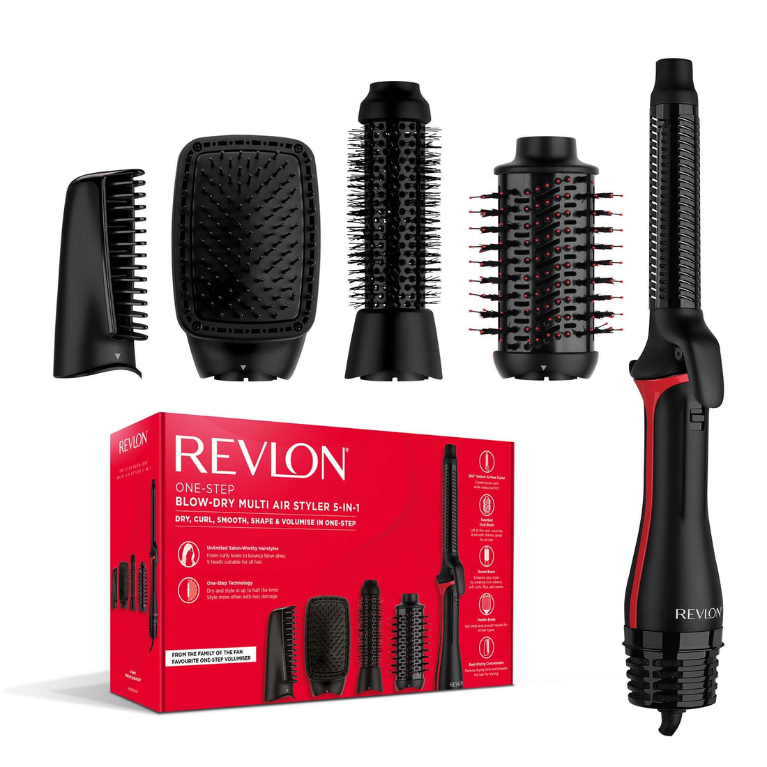 REVLON One-StepTM Blow-Dry Multi Air Styler 5-in-1 (Detachable Heads, Curler, Dryer, Volumiser, Styler and Shape Enhancer). RVDR5370 Halalzen